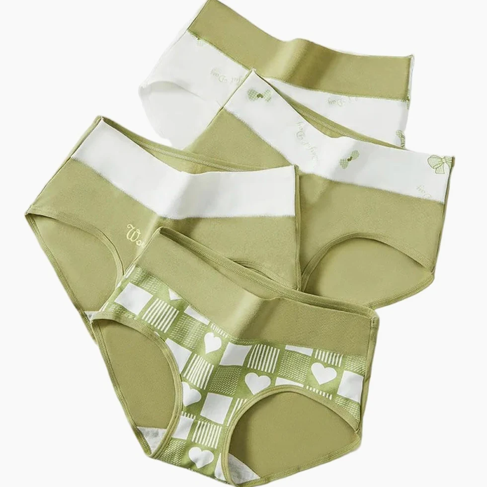 DYRBF - Bragas de algodón de cintura alta para mujer, ropa interior adelgazante, sin costuras, ropa interior sexy y transpirable para mujer, 4 piezas