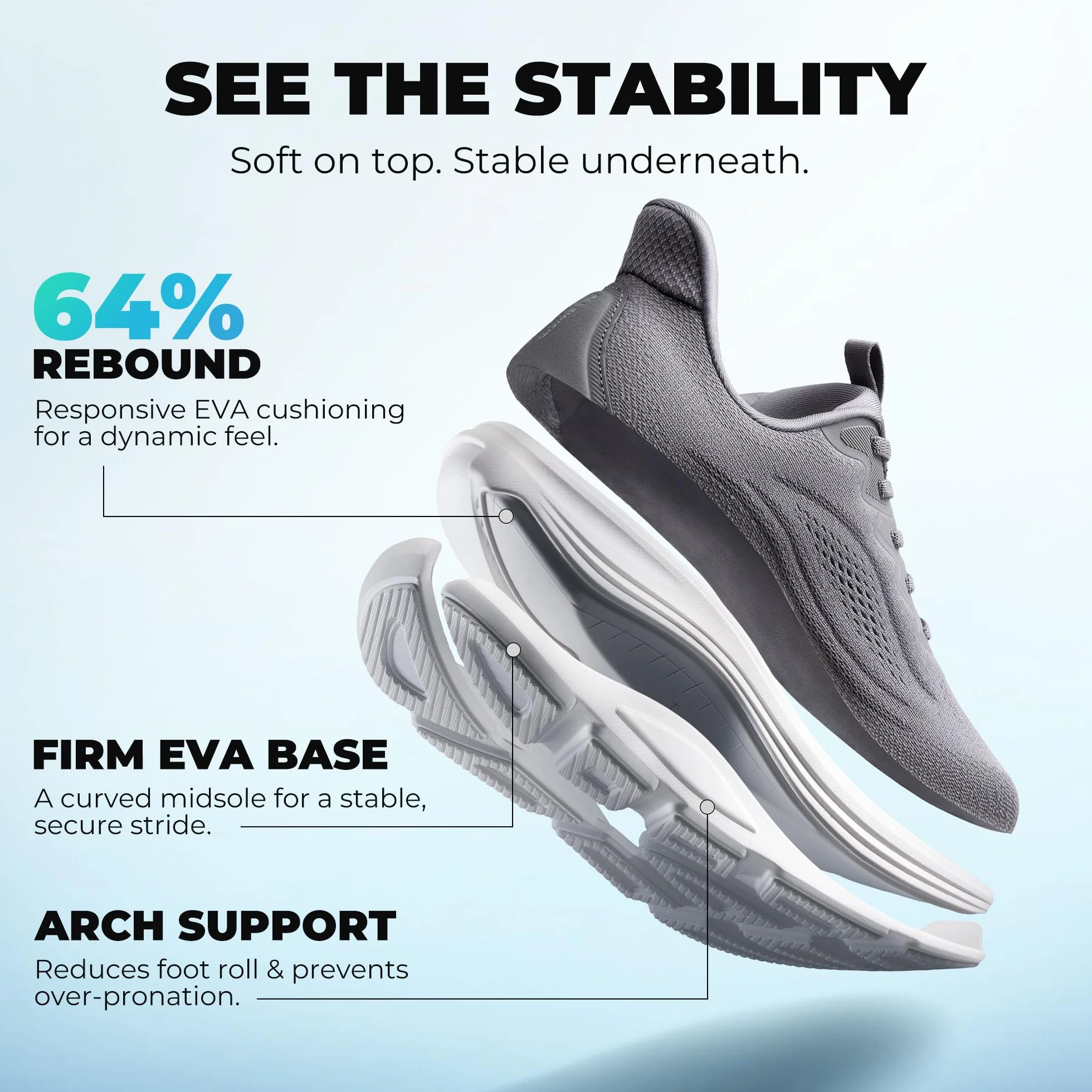 ALLSWIFIT Zapatos deportivos para hombre, sin cordones, con puntera ancha, para caminar, con cojín para correr, tenis, soporte para el arco, gimnasio, entrenamiento, atlético, a la moda, Gris, 41.5 EU