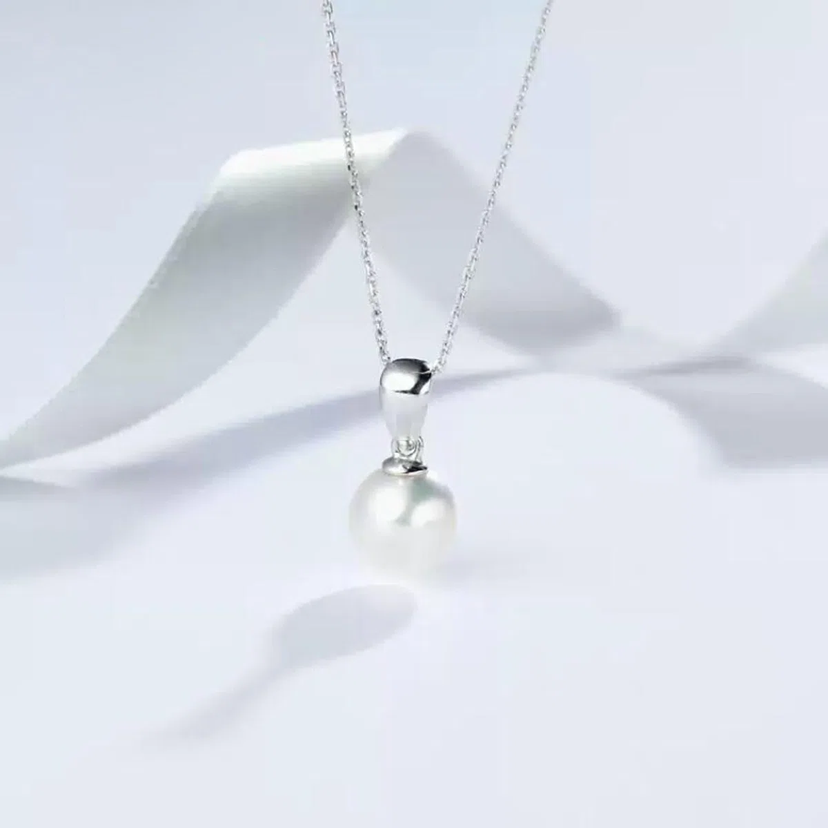Collares para mujer, oro blanco de 9/14/18 quilates/platino de 7,5-8 mm con colgante de perlas