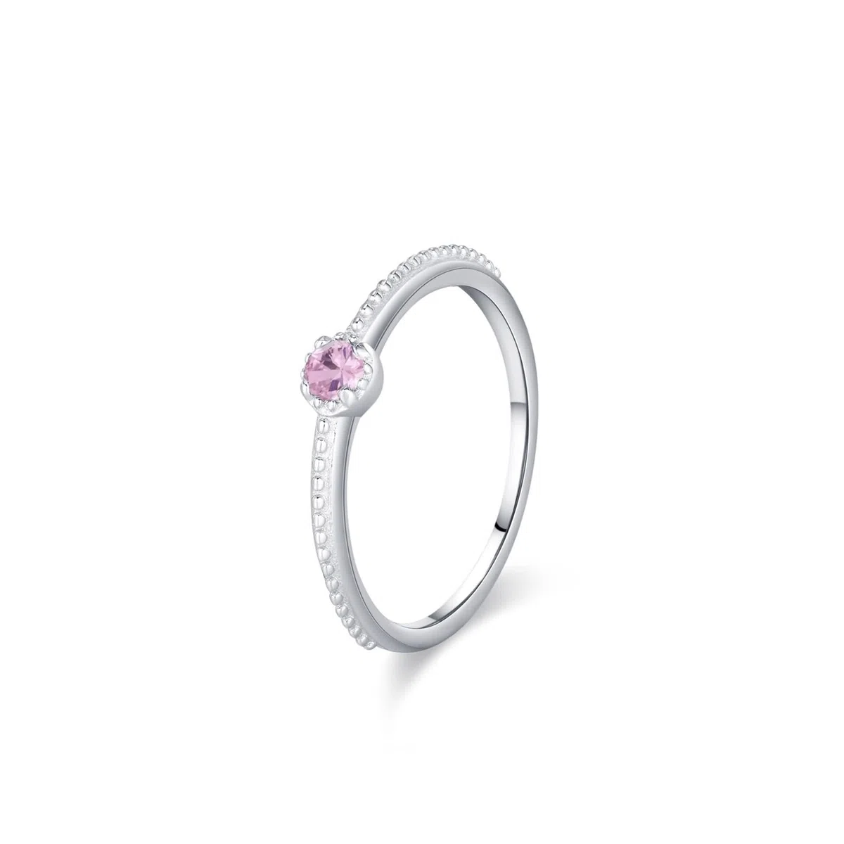 Anillos de amistad finos para mujer, apilables, solitarios, 0,1 quilates, zafiro rosa de laboratorio, oro blanco de 18 quilates, talla 63 (20,1)