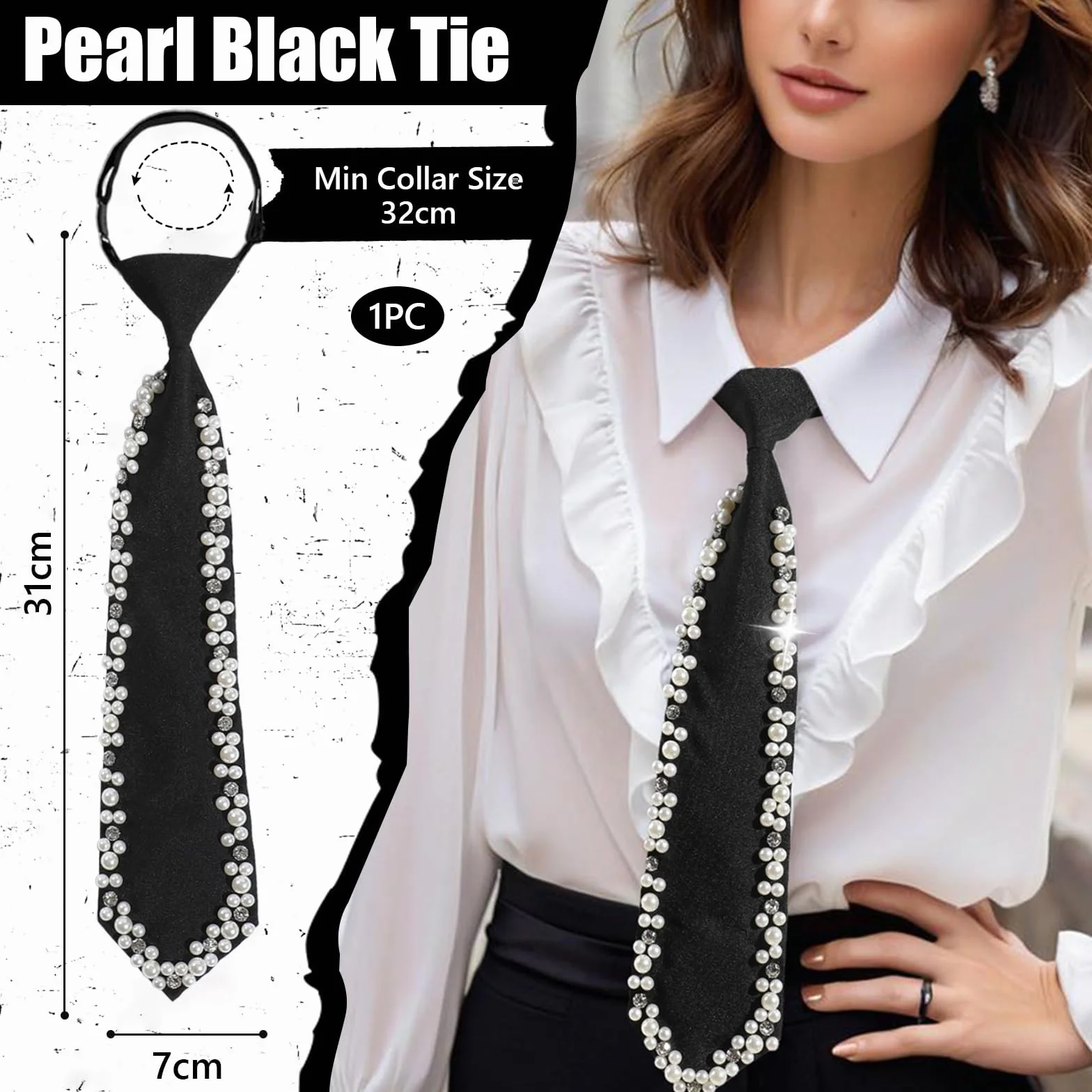Corbata Larga Uniforme JK con Perlas Ajustable Multicolor Talla L