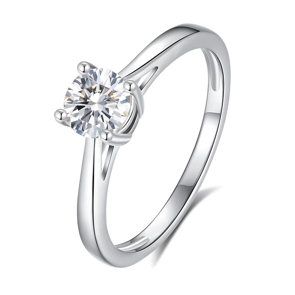 Anillo de oro auténtico para mujer, anillo de boda de oro blanco con moissanite de 0,5 ct, anillo de compromiso solitario para mujeres