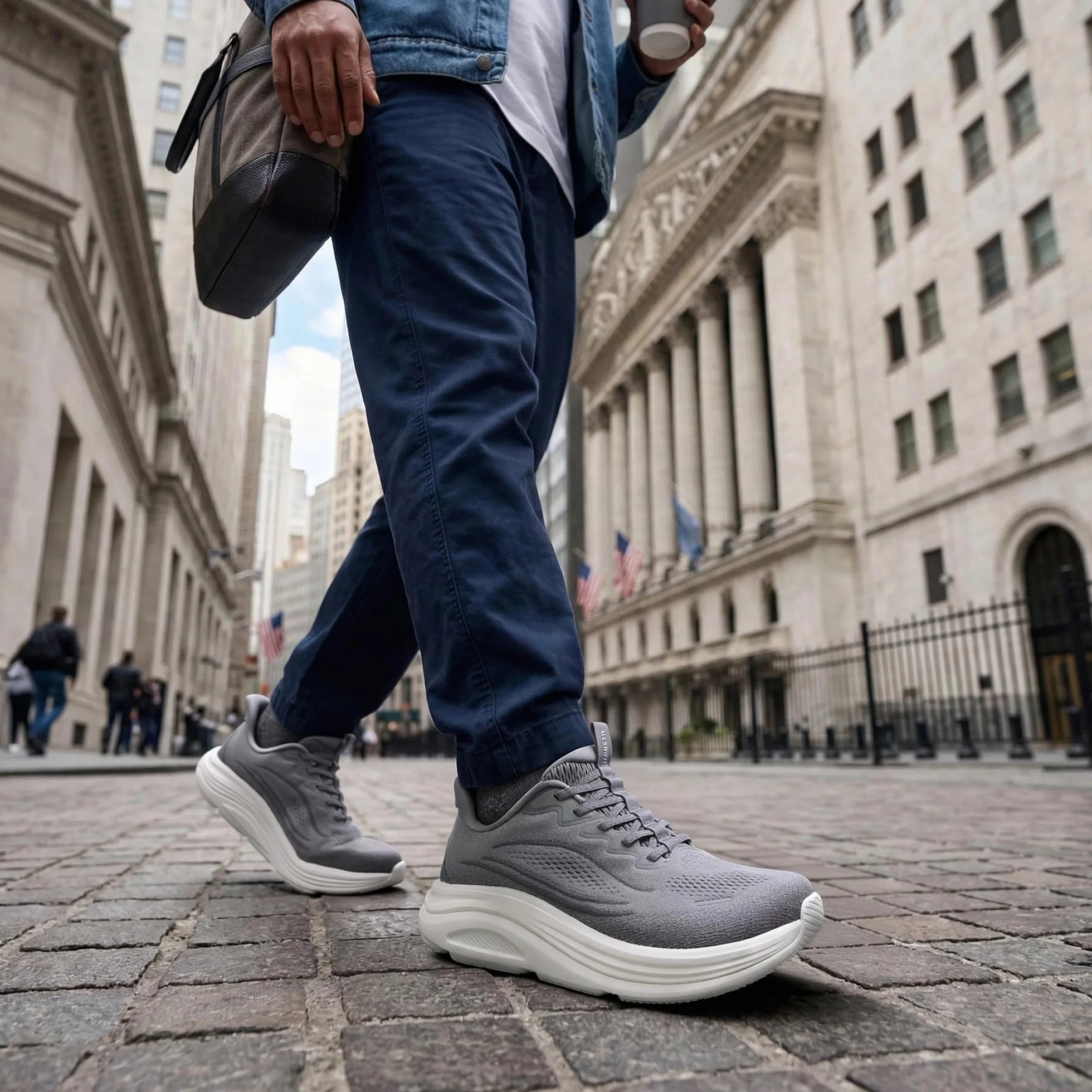 ALLSWIFIT Zapatos deportivos para hombre, sin cordones, con puntera ancha, para caminar, con cojín para correr, tenis, soporte para el arco, gimnasio, entrenamiento, atlético, a la moda, Gris, 41.5 EU