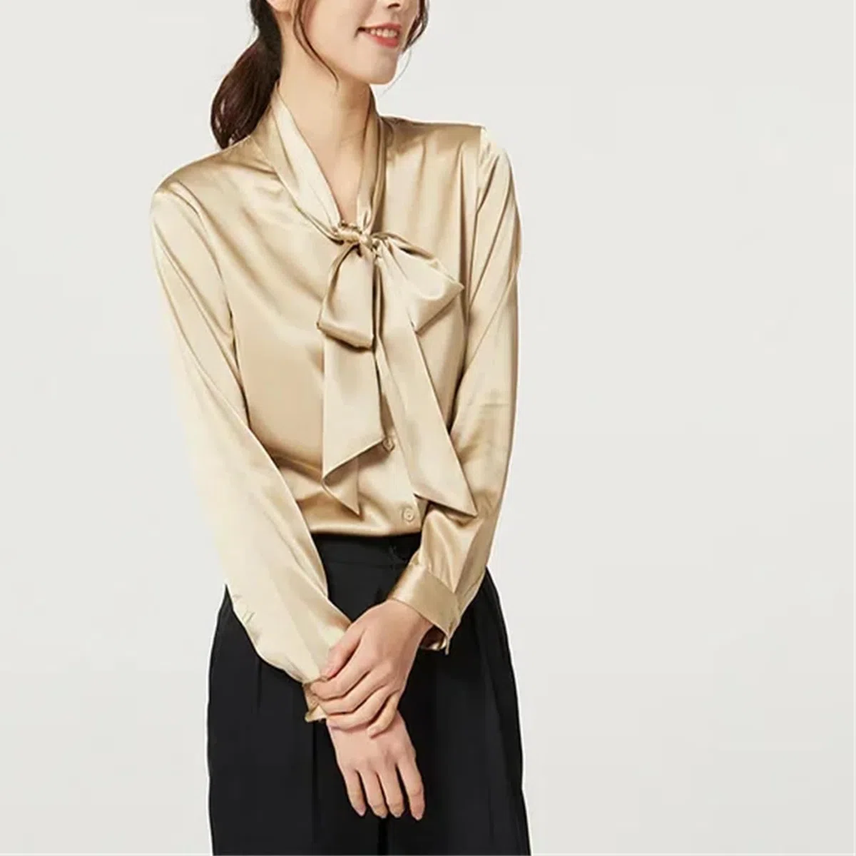 Blusa de manga larga para mujer, para oficina, clásica, básica, de manga larga, casual