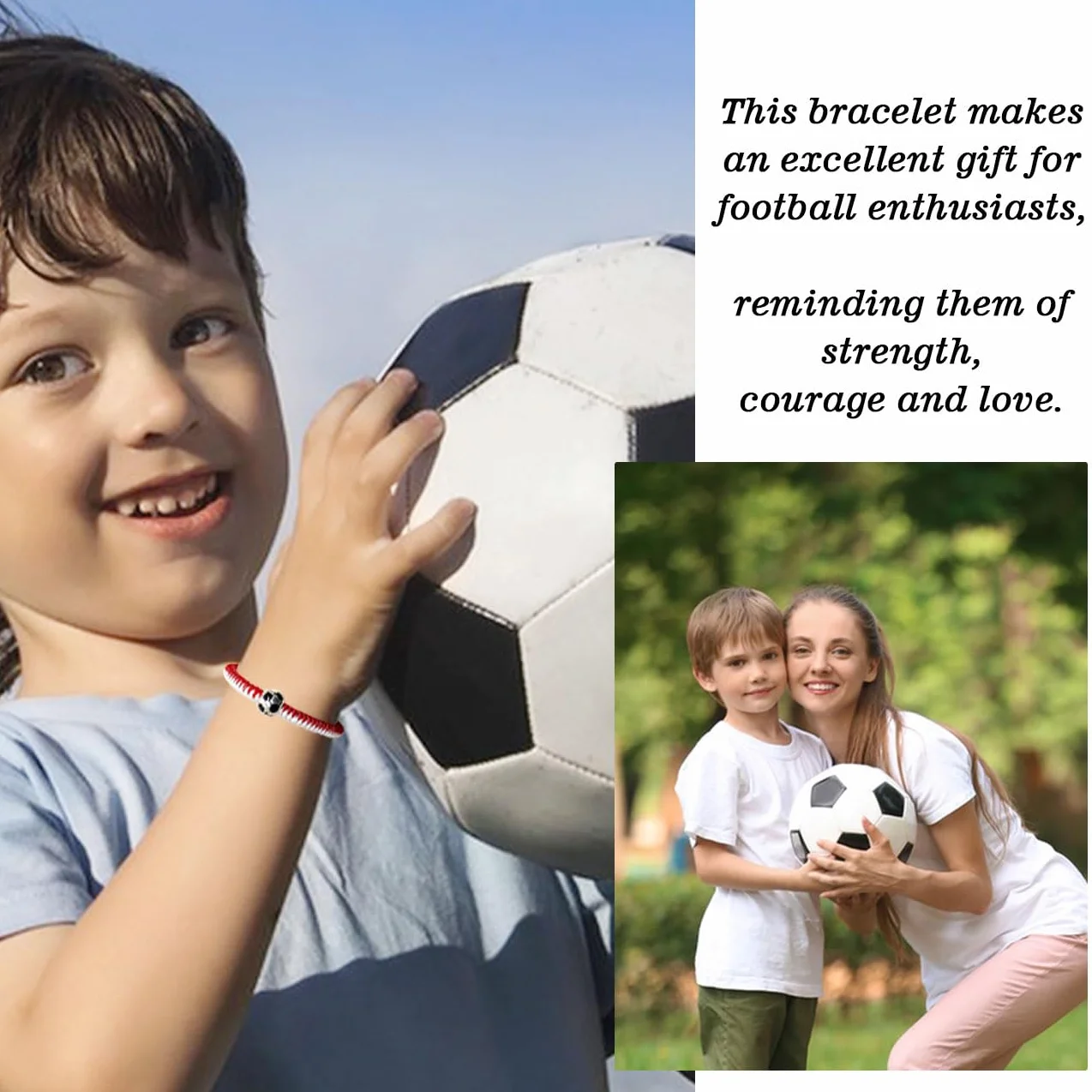 Lote de 2 Pulseras de Fútbol para Niños, Pulseras de la Amistad Ajustables, Pulsera Tejida Ajustable, Regalo de Fútbol para Cumpleaños de Niños Deportistas, Adolescentes, Niñas y Niños, B