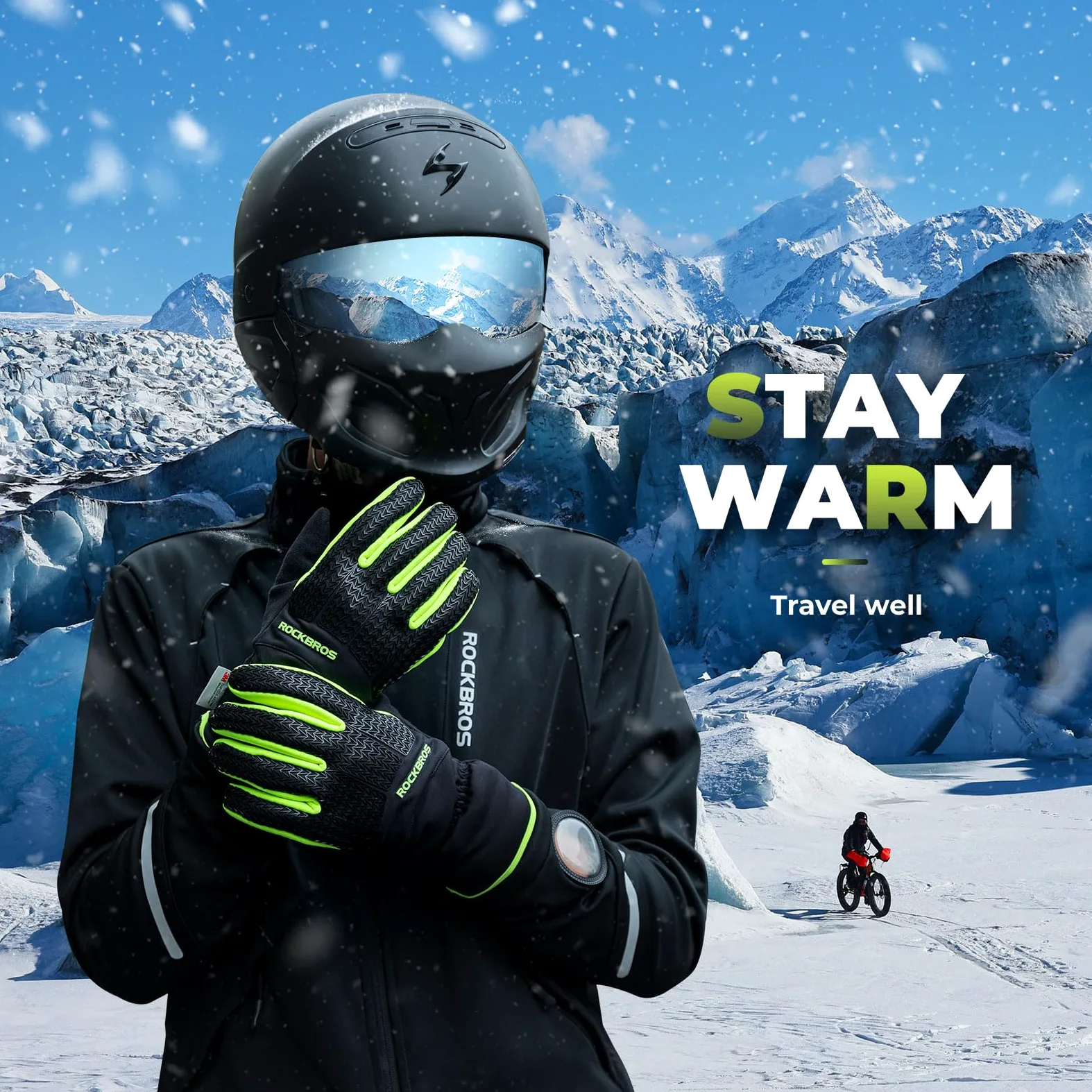 ROCKBROS Guantes de Invierno, Guantes Térmicos de Thinsulate Ciclismo Pantalla Táctil para Hombre Mujer, Guantes Cálidos para Bicicleta Running Senderismo