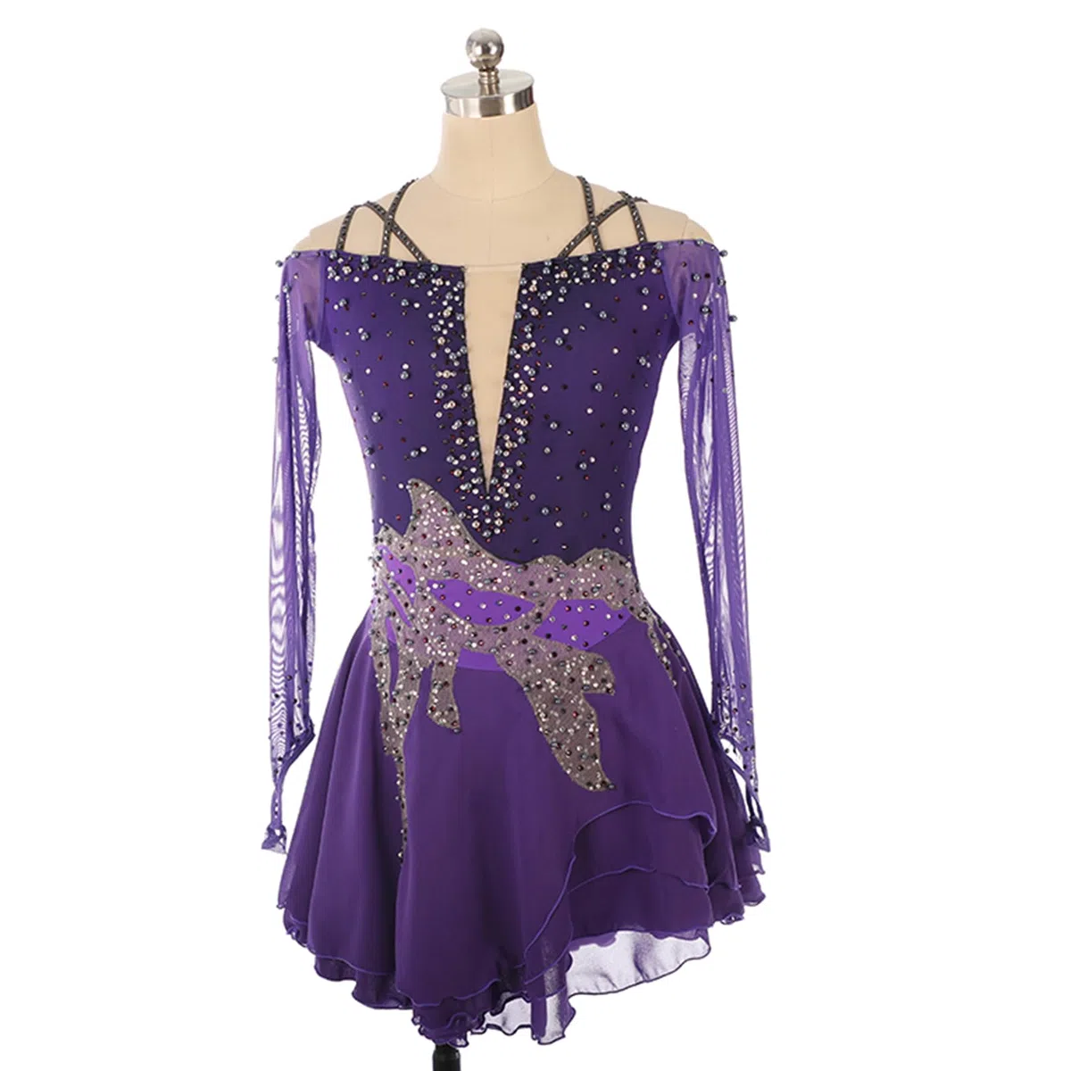 Niñas Vestido De Patinaje Artístico Maillot De Gimnasia Elástico con Diamantes Leotardo De Baile Traje Ropa De Patinador Vestido De Danza,Light Blue,XS