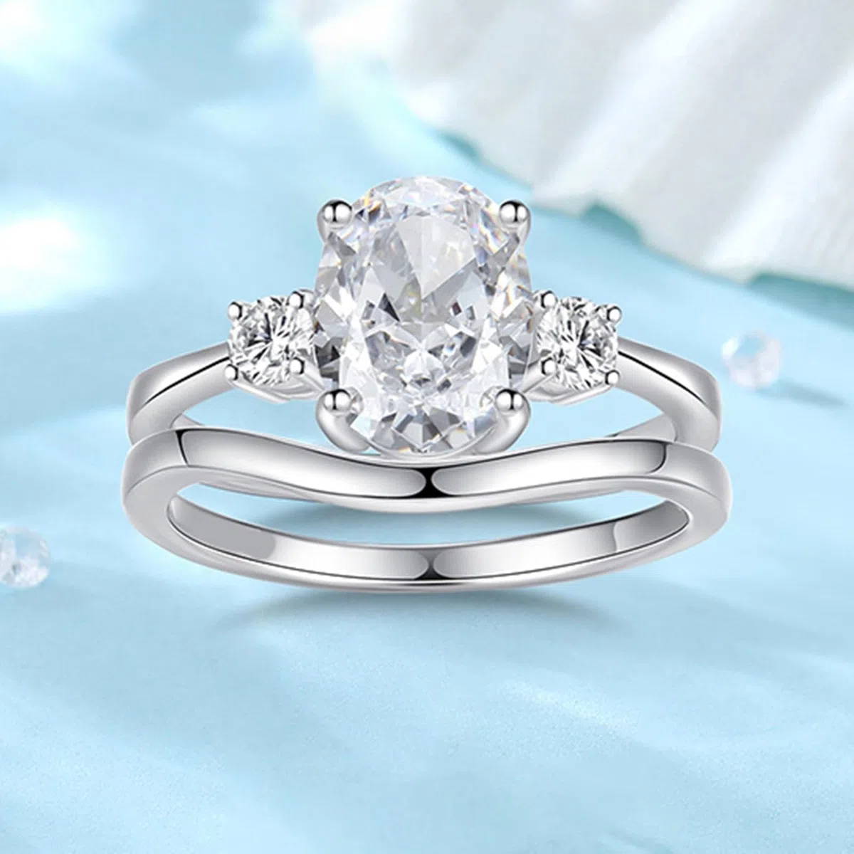 Anillo de oro blanco para mujer, anillo de boda de oro auténtico, apilable, 2 unidades con moissanite de 2,5 quilates para mujeres