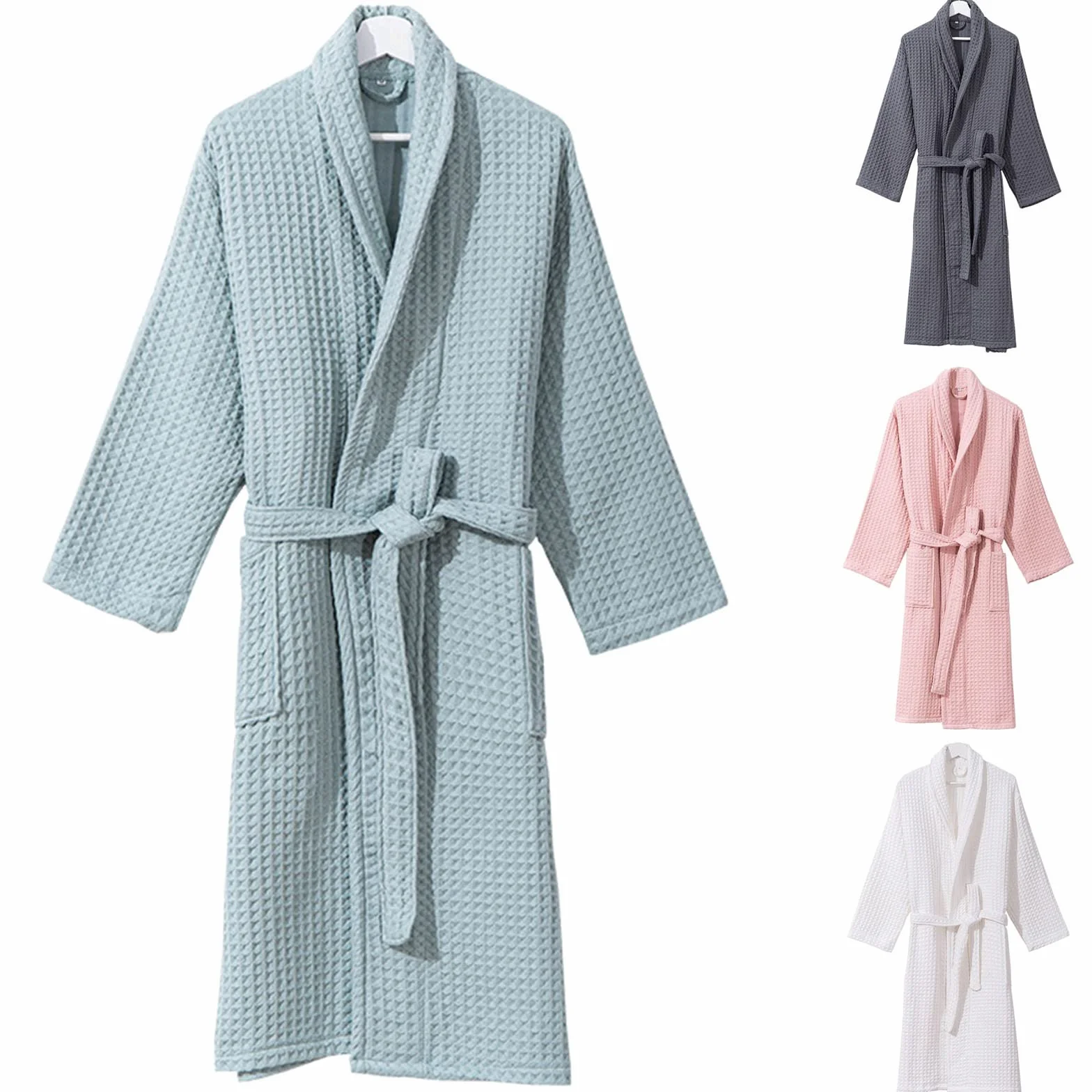 Generisch Albornoz para mujer, mullido, de pique, kimono, suave, ligero, bata de sauna, ropa de dormir, cómoda bata de baño con cinturón, bata de baño para mujer