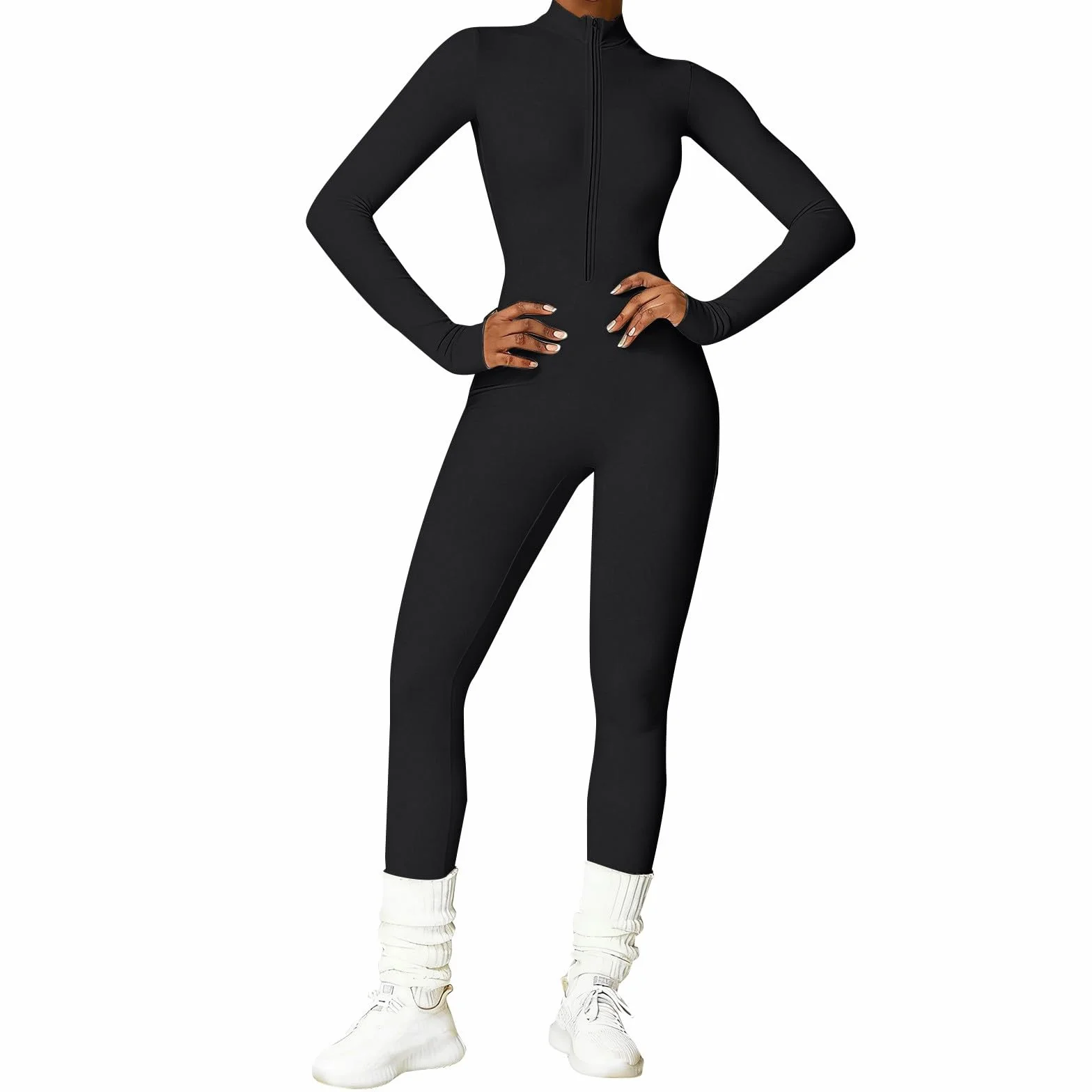 Mono Deportivo Mujer Ajustado Jumpsuit Yoga Leggins 3D Anticelulitis Push Up Manga Larga Cremallera
