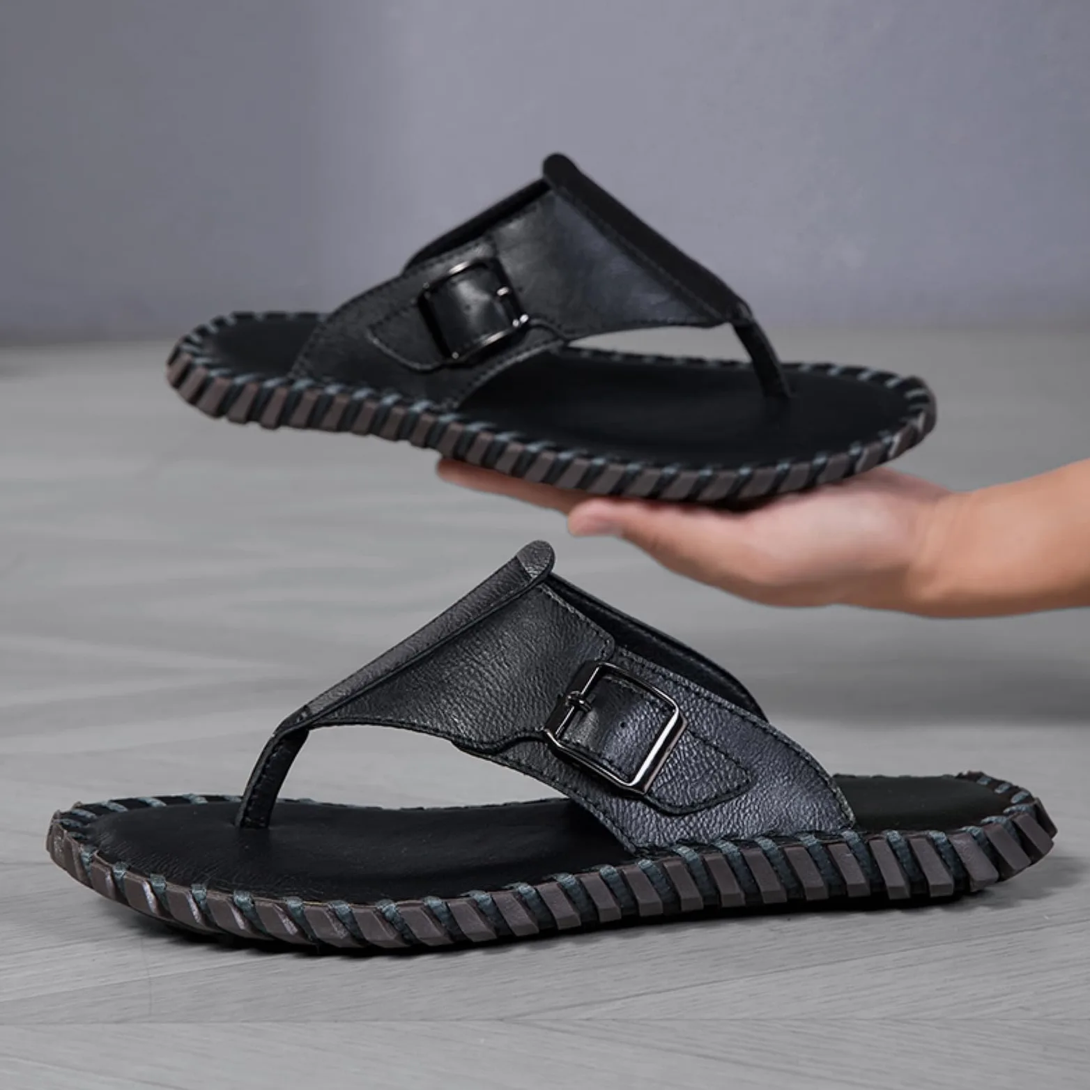 Chanclas Ocio Caminar Hombres Zapatos De Playa Casuales Tamaño Grande Sandalias Masculinas Zapatillas Verano Diapositivas Secas Rápidas Medio Arrastre-black-46