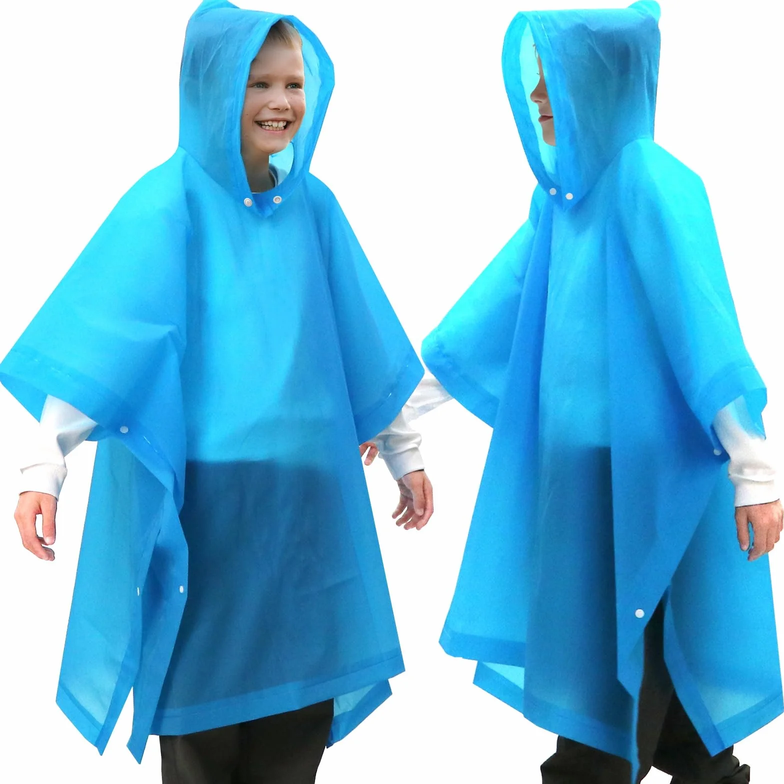 ANYOO Poncho lluvia impermeable niños 2 capas PEVA capucha grande 100-150 cm