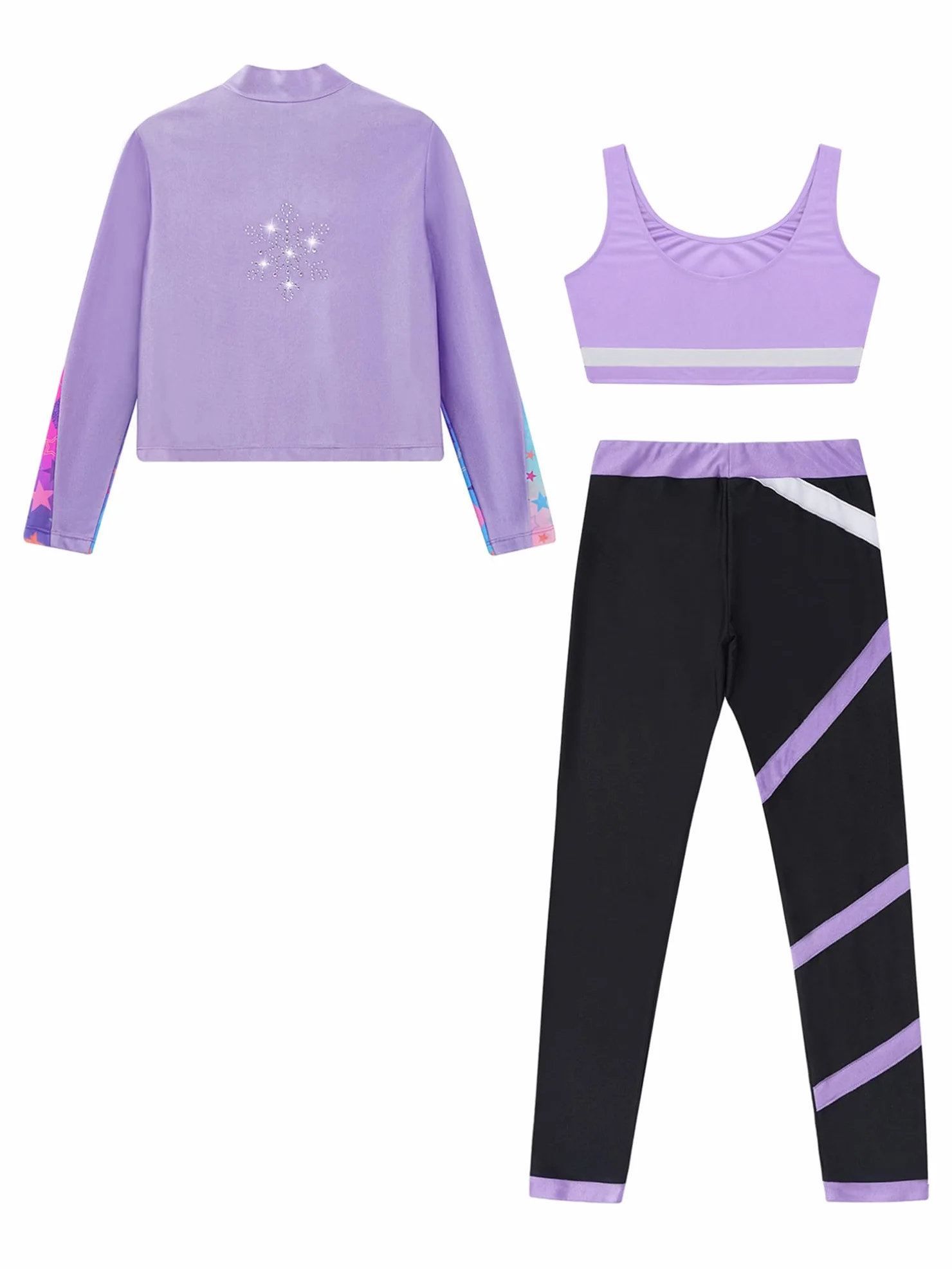 TiaoBug Conjunto Deportivo Para Niñas Chaqueta Manga Larga + Chaleco Sin Mangas + Leggings Traje De Gimnasia Rítmica Entrenamiento Púrpura claro 11-12 años