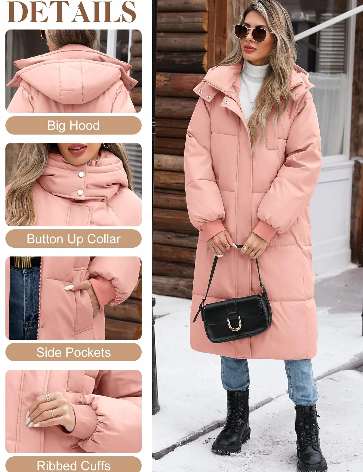 Vancavoo Abrigo Largo de Acolchado para Mujer Chaqueta de Invierno Cálido