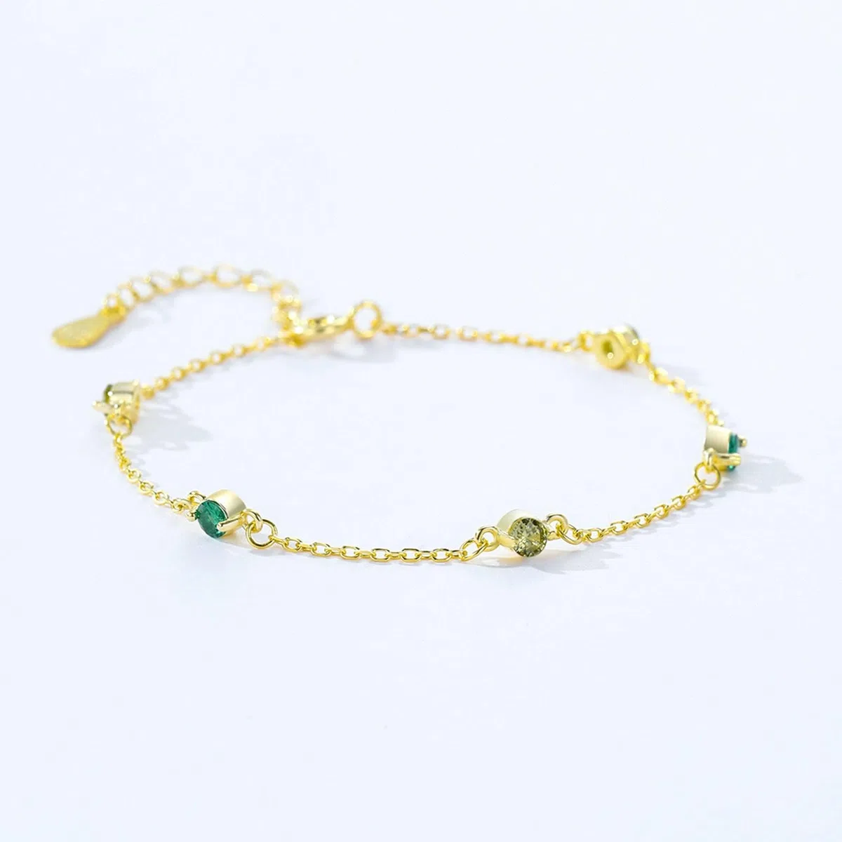 KnSam Pulsera de oro auténtico de 9 K/14 K/18 K, para mujer, con peridoto verde, brazalete Au 375/585/750 oro amarillo