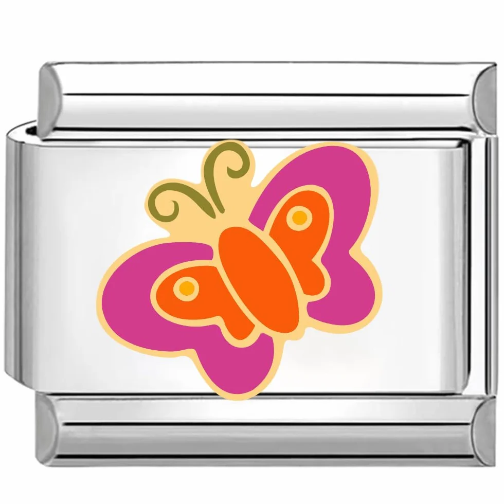 Quiges Módulo de dije estilo italiano de 9 mm, acero inoxidable, diseño de mariposa para pulseras italianas, Cobre