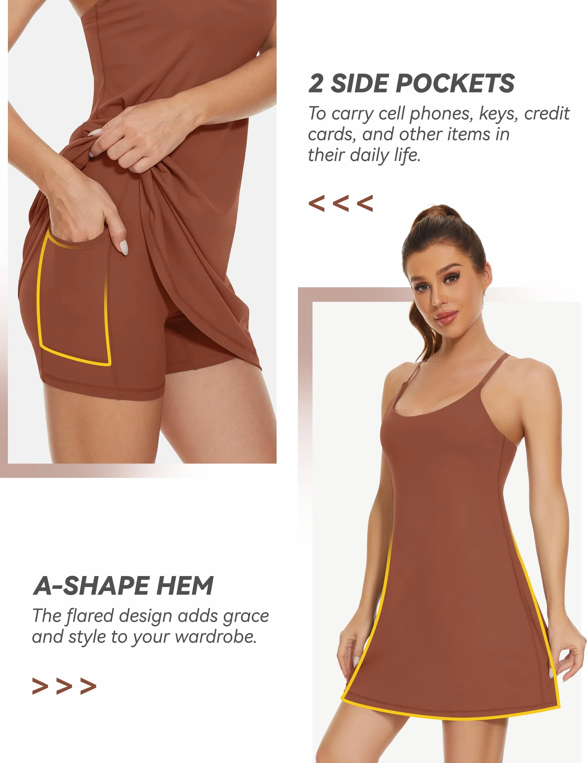 Desol Vestido de tenis mujer con sujetador integrado bolsillos ajustables
