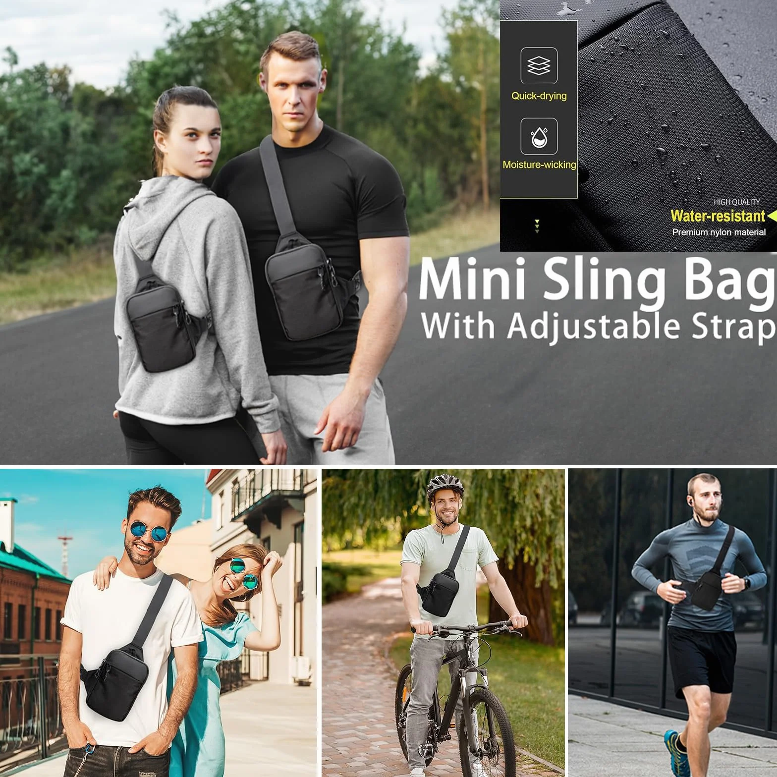 Bolsa Bandolera Hombre,Bolsa Pecho Hombre Pequeña,Mini Mochila Cruzada Hombro,Mini Impermeable Bolsa, Pecho Ligera Bandolera Mochila para Viajar,Correr,Ciclismo