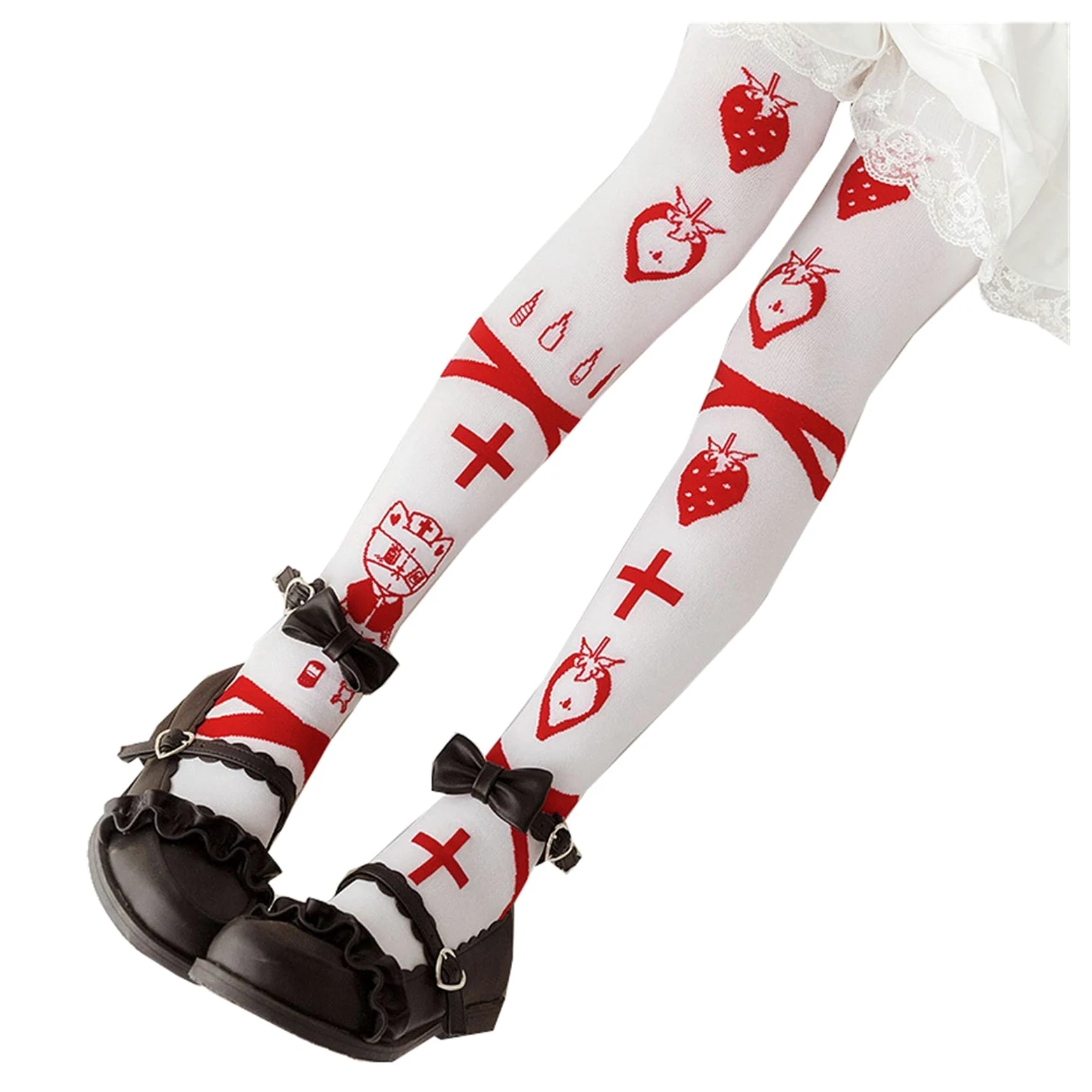 Calcetines de Lolita de Fresa Lindas Medias de Punto sobre Calcetines de Rodilla Lolita Harajuku Socks Cálida (Color : A, Size : M)