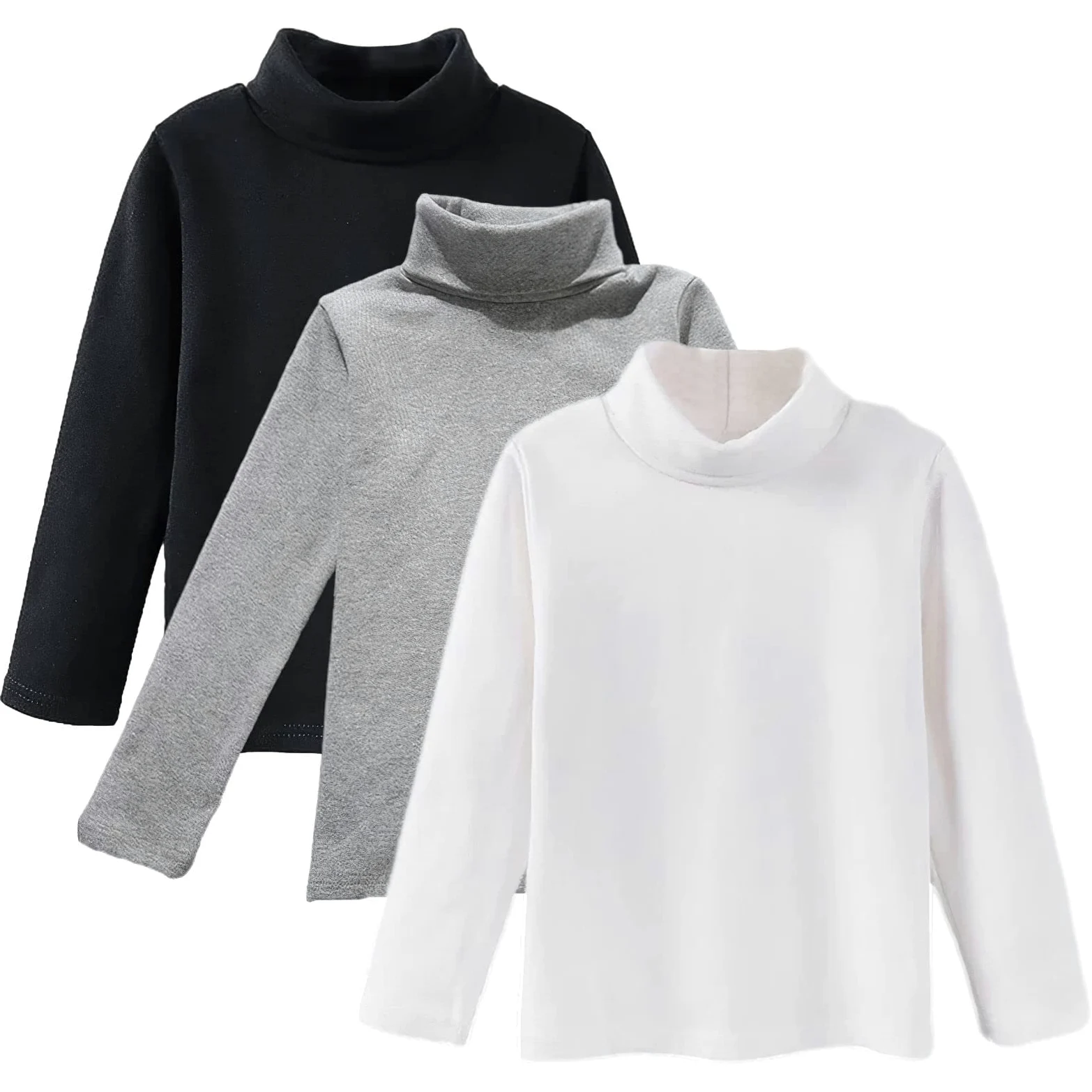 Conjunto de 3 piezas de camiseta térmica con cuello alto y manga larga elástica para niños y niñas
