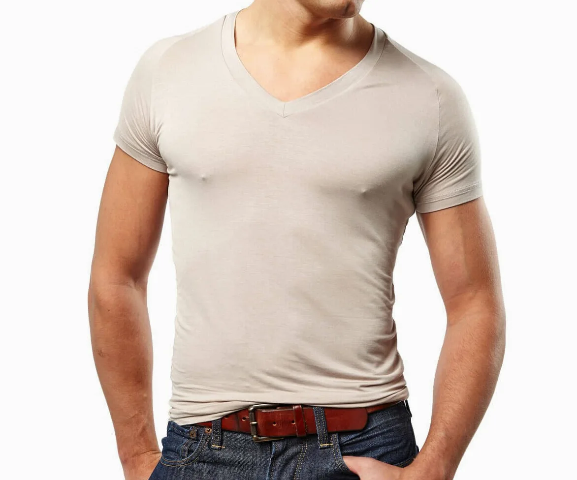 Mr. Davis - Camiseta interior de viscosa de bambú con cuello en V para hombre, corte a medida, paquete de 6