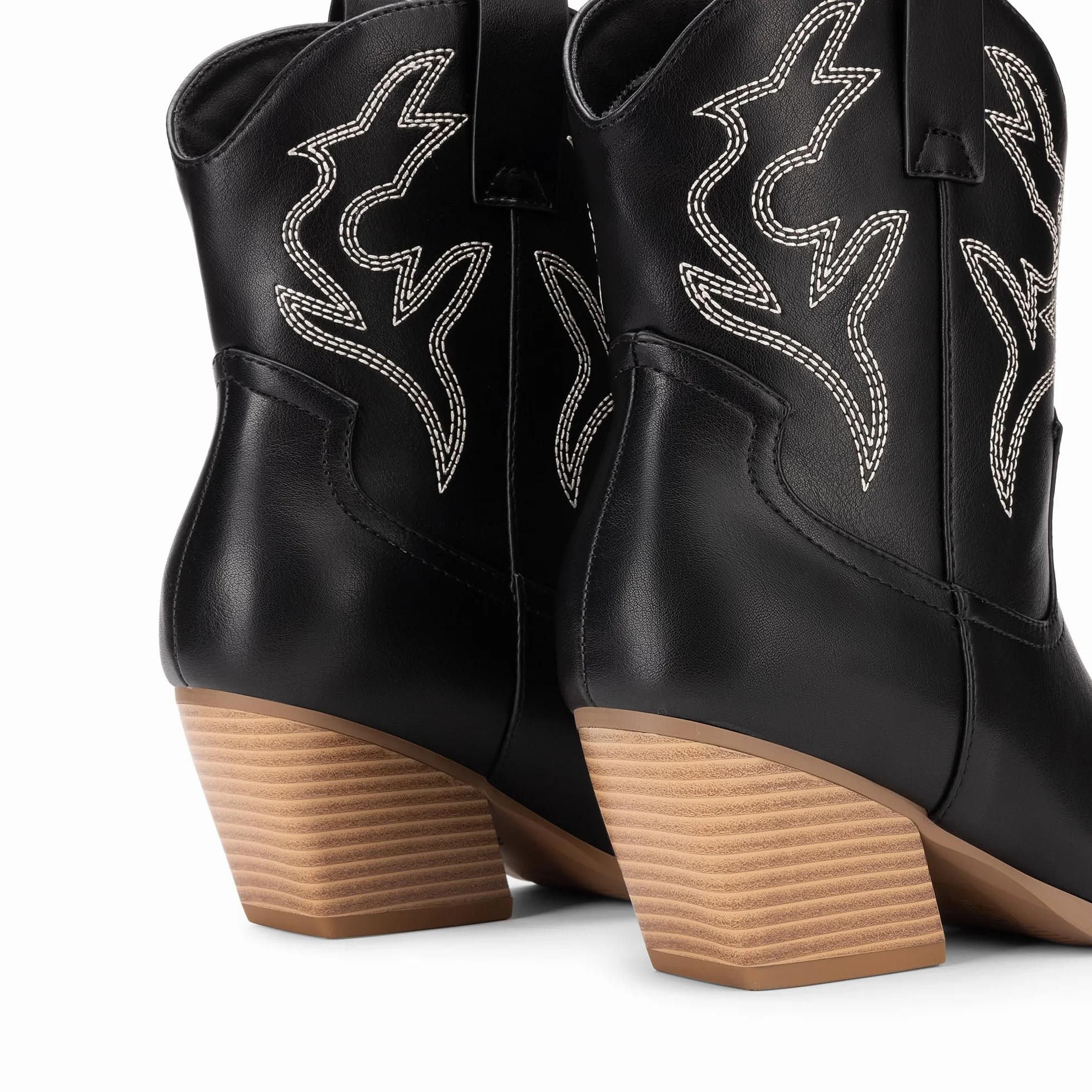 DREAM PAIRS Botas de Vaquera para Mujer, Bordadas y Cosidas, Botas Cortas Occidentales con Tacón Bajo y Punta Afilada, Botines Hasta ei Tobillo
