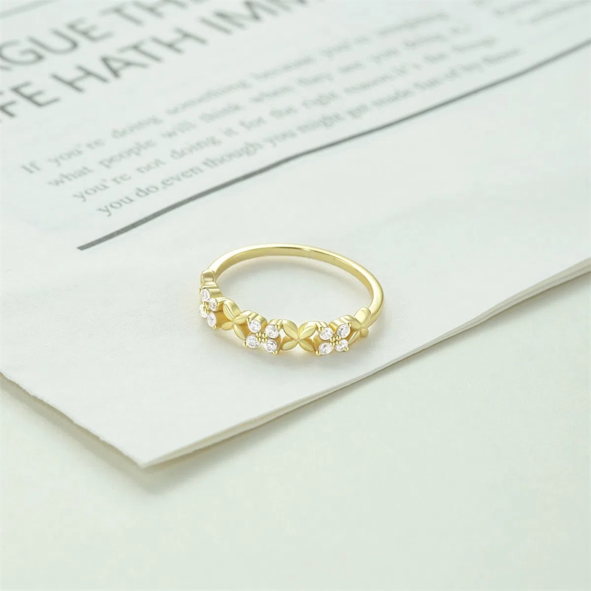 Anillo de oro amarillo de 9 K/14 K para mujer, Moissanite, piedras con incrustaciones de flores
