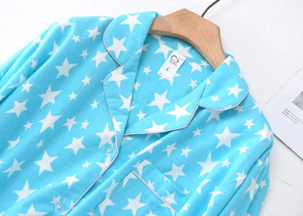 Conjunto De Pijamas De Mujer, Conjunto De Pijama Suave Conjuntos De Salón Con Estampado De Estrellas De Algodón Tejido Top & Pantalones Con Botones Pjs Set Ropa De Dormir De Manga Larga Ropa De Do