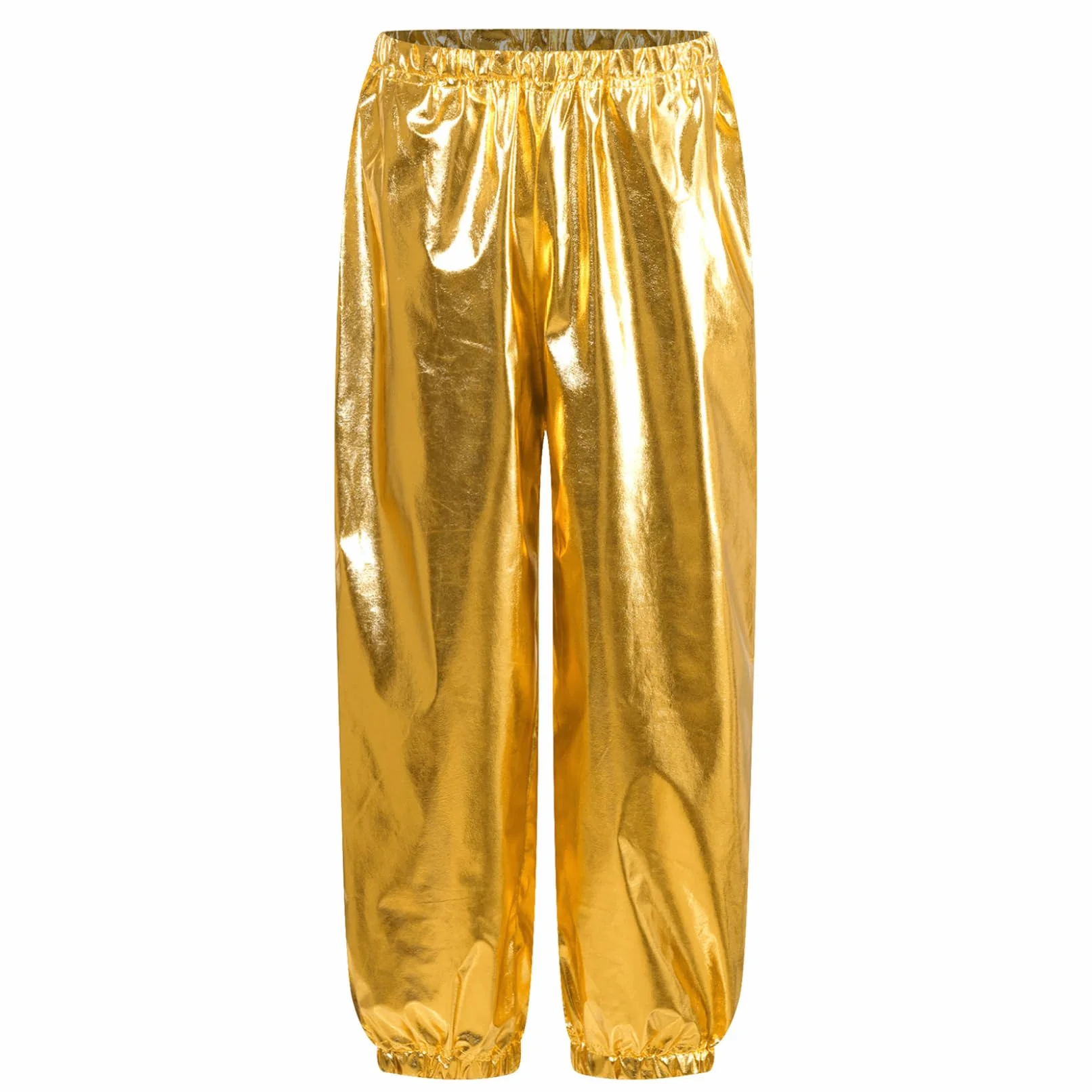 Pantalones de danza metálicos para niños cintura elástica entrenamiento brillantes deportivos jazz hip hop