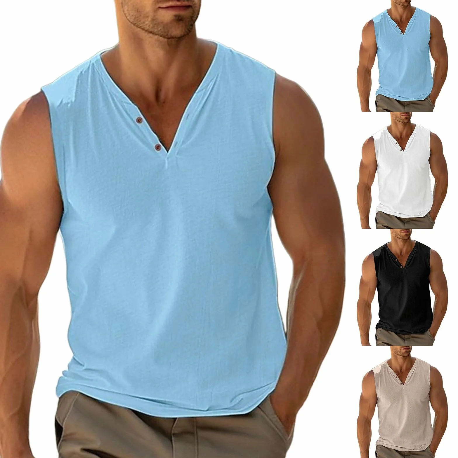 Camiseta Tirantes Hombre Gym Running Verano Basic Tank Top Camisetas sin Mangas Deporte Chalecos Deportivos Original Casual Transpirable Vest T-Shirt Cuello V para Musculación y Correr Entrenamiento