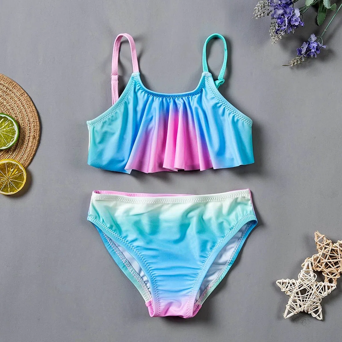 Generisch Bañador para niña, dos piezas, estampado floral, leopardo, verano, albornoz para niñas