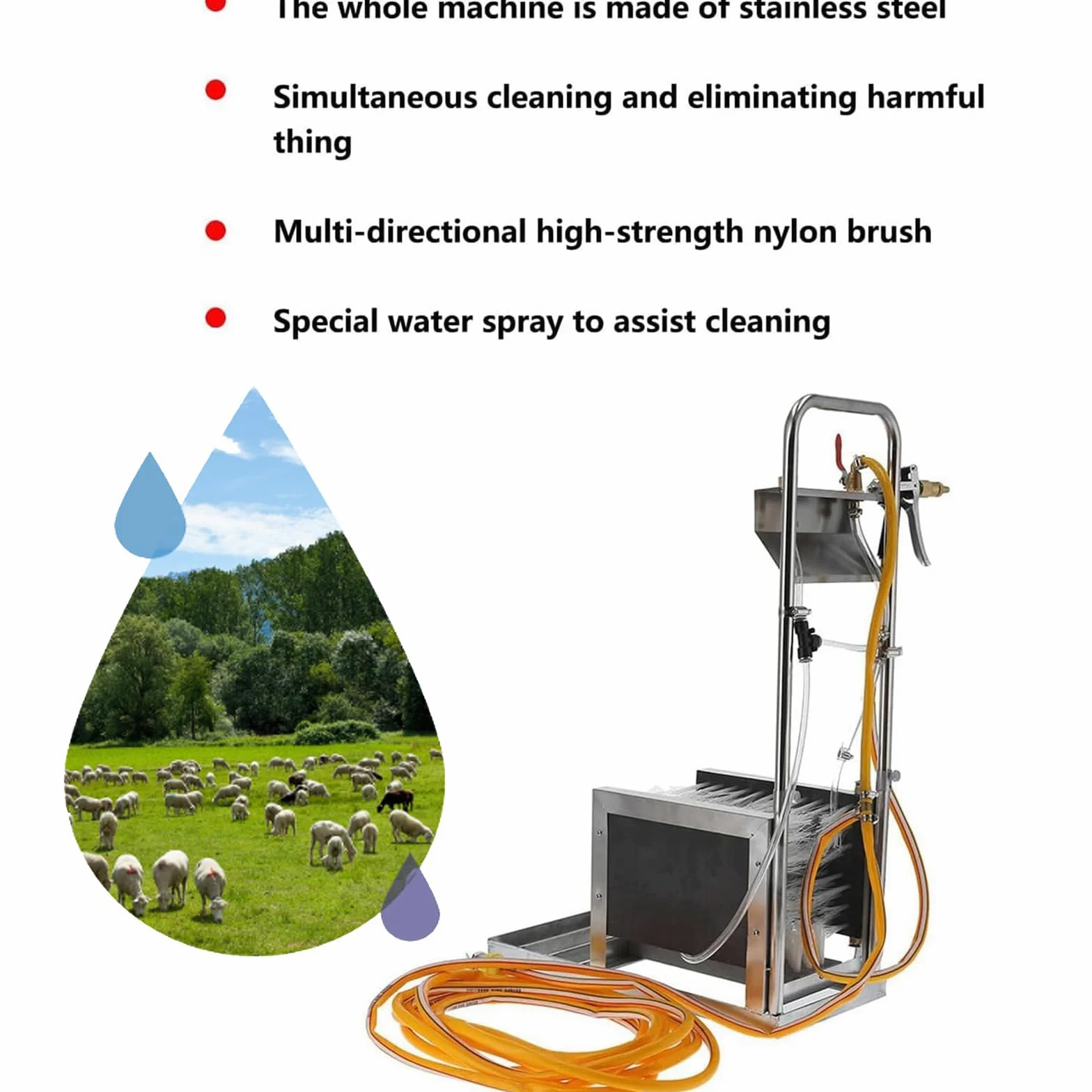 Herramienta de limpieza de zapatos con spray de agua, raspador de barro de acero inoxidable, 15 agujeros de pulverización, limpieza rápida sin doblar para caminos de jardín y granjas