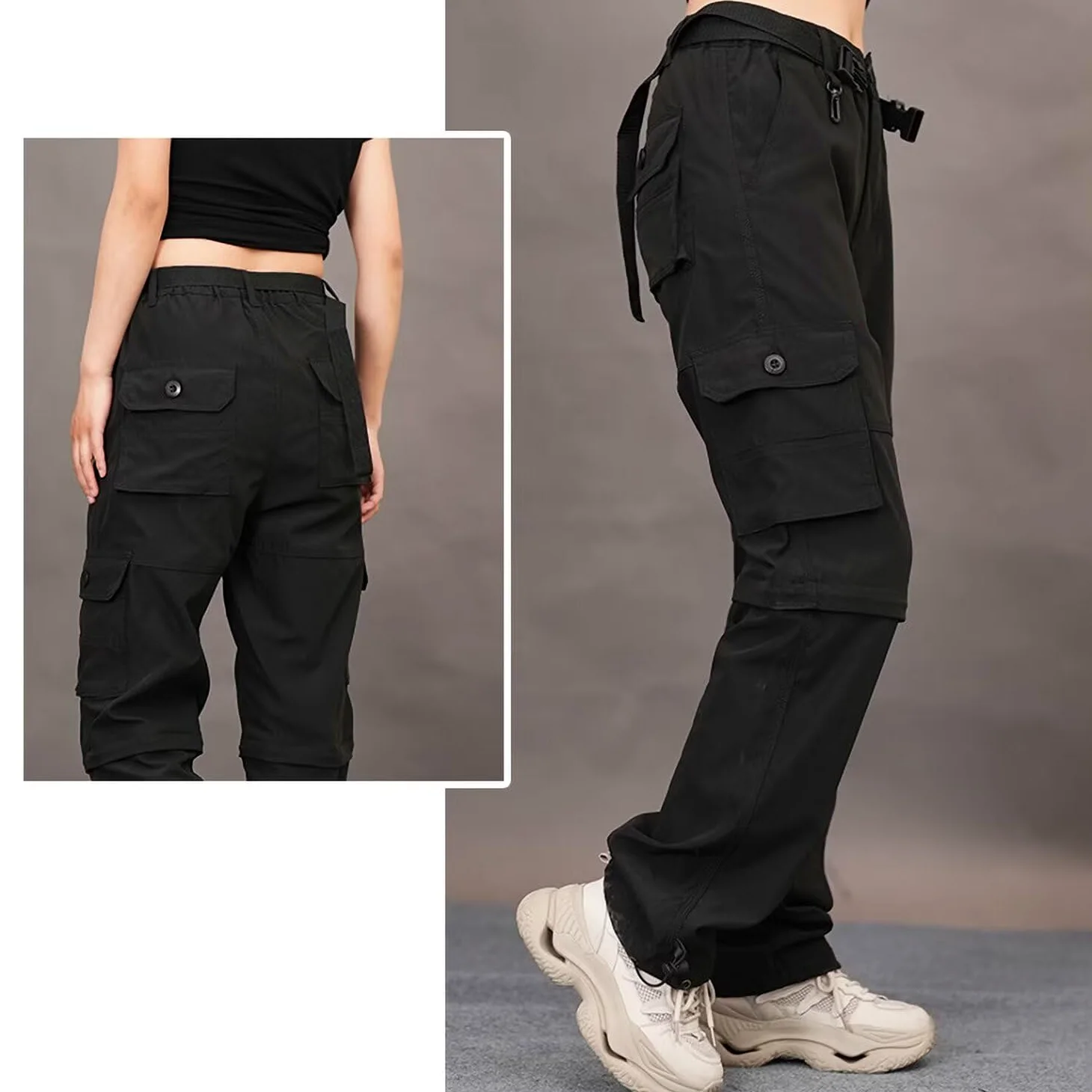 Damen Wanderhose Zip Off Hose Outdoorhose Schnelltrocknend Trekkinghose abnehmbaren HosenbeinShorts Shorts atmungsaktiv Cargo Sommer Hiking Pants Funktionshose mit Gürtel 6 Taschen