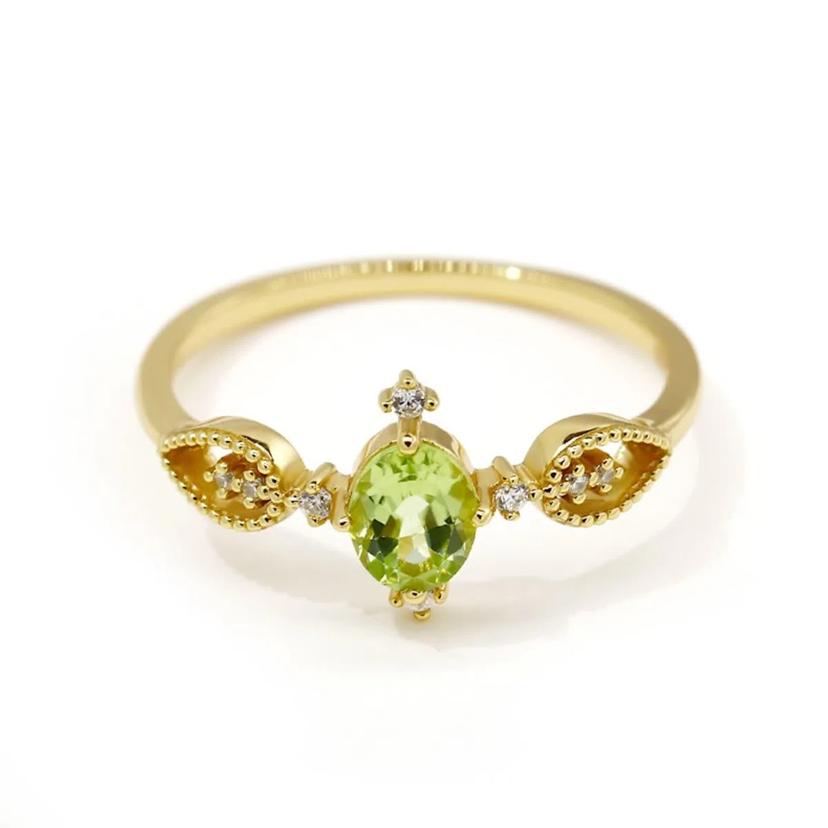 Alianzas de boda doradas de 9 K/14 K/18 K con forma ovalada, peridoto elegante, filigrana chic