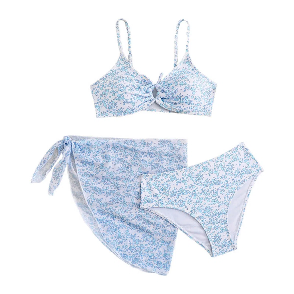 Generisch Disfraz de natación para niña, bonito traje de baño de tres piezas para niñas en verano con estampado cruzado, estampado teñido y estampado floral