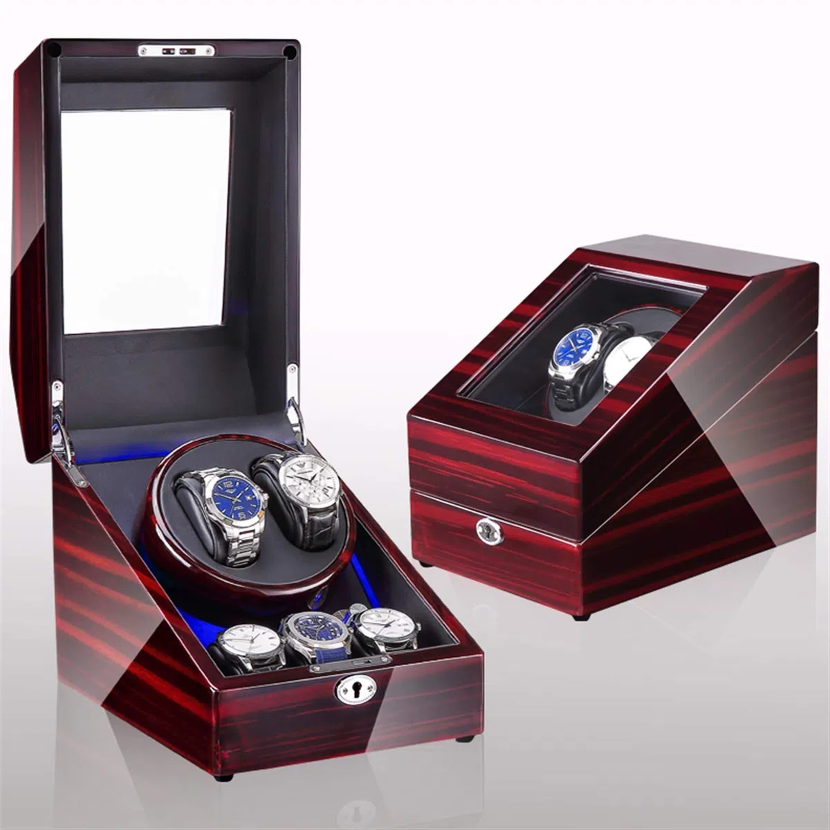 Agitador de Reloj mecánico 3 + 2, Caja de bobinado automático LED, Caja de Motor eléctrico antimagnético silencioso para el hogar, Watc (Caja de exhibición de Reloj)