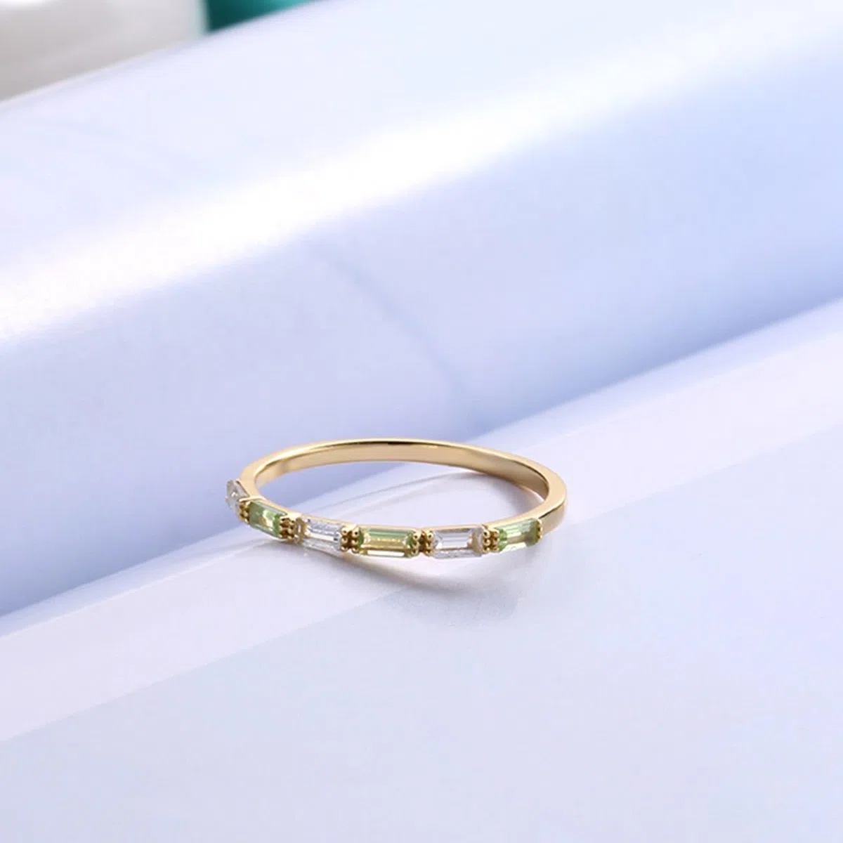 Alianzas Au 375/585/750 Oro Rectángulo Peridot Elegant filigrana Petite