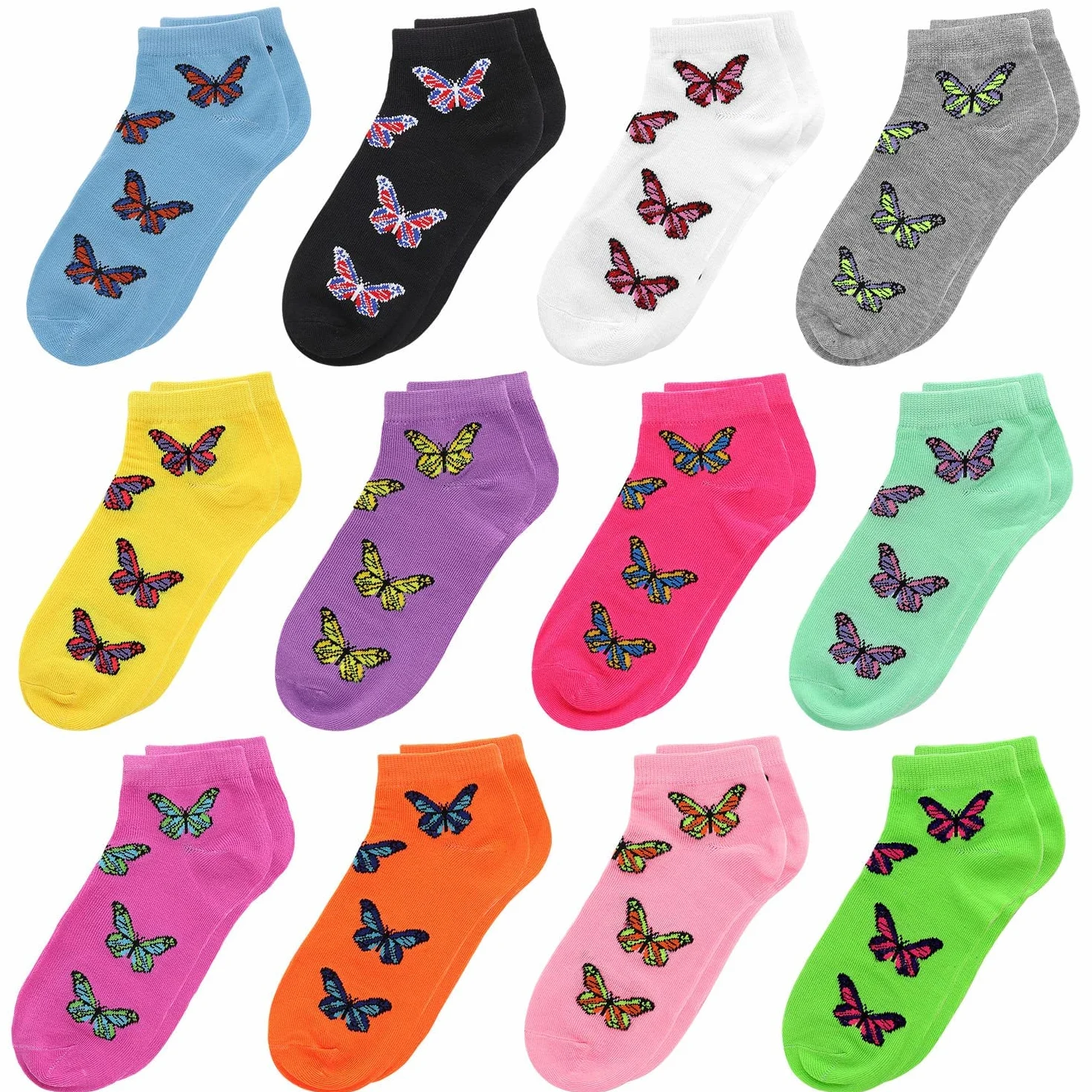 12 pares de calcetines tobilleros de colores surtidos para mujer, talla 9-11, talla de zapato 6-9