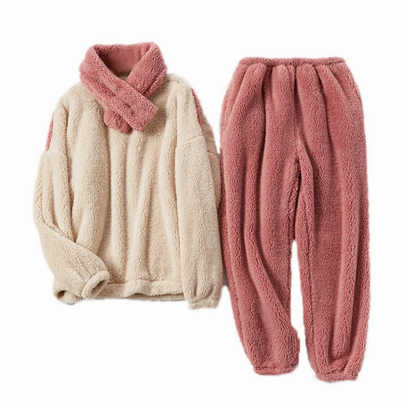 CMBSSTFC Pijamas de invierno para mujer, de forro polar, cálido y acogedor, pijamas térmicos de dos piezas, pantalones largos y camisetas de pijama, traje de jogging, conjunto de pijama de gran tamaño