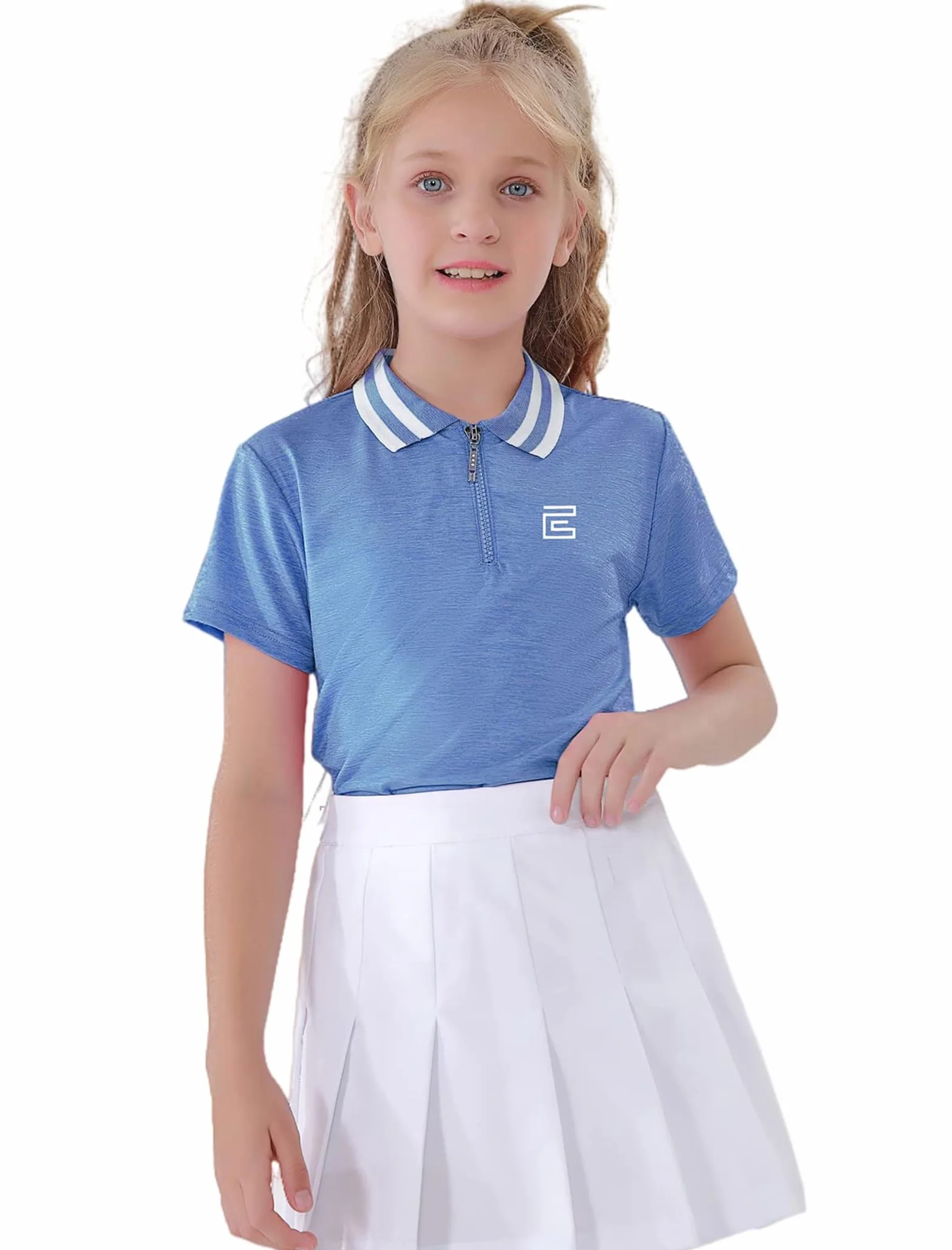 EXARUS Polo de golf para niñas, sin mangas, cuello en V, camiseta sin mangas para equitación, UPF 50+, ropa de golf de secado rápido