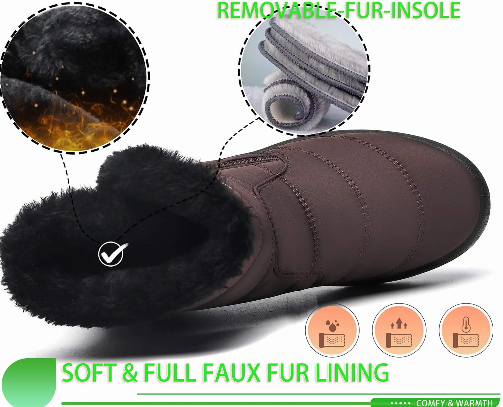 Zapatos Invierno Mujer Botas de Nieve Forradas Calientes Zapatillas Botines Planas Con Cremallera Casuales Boots para Mujer 35-42