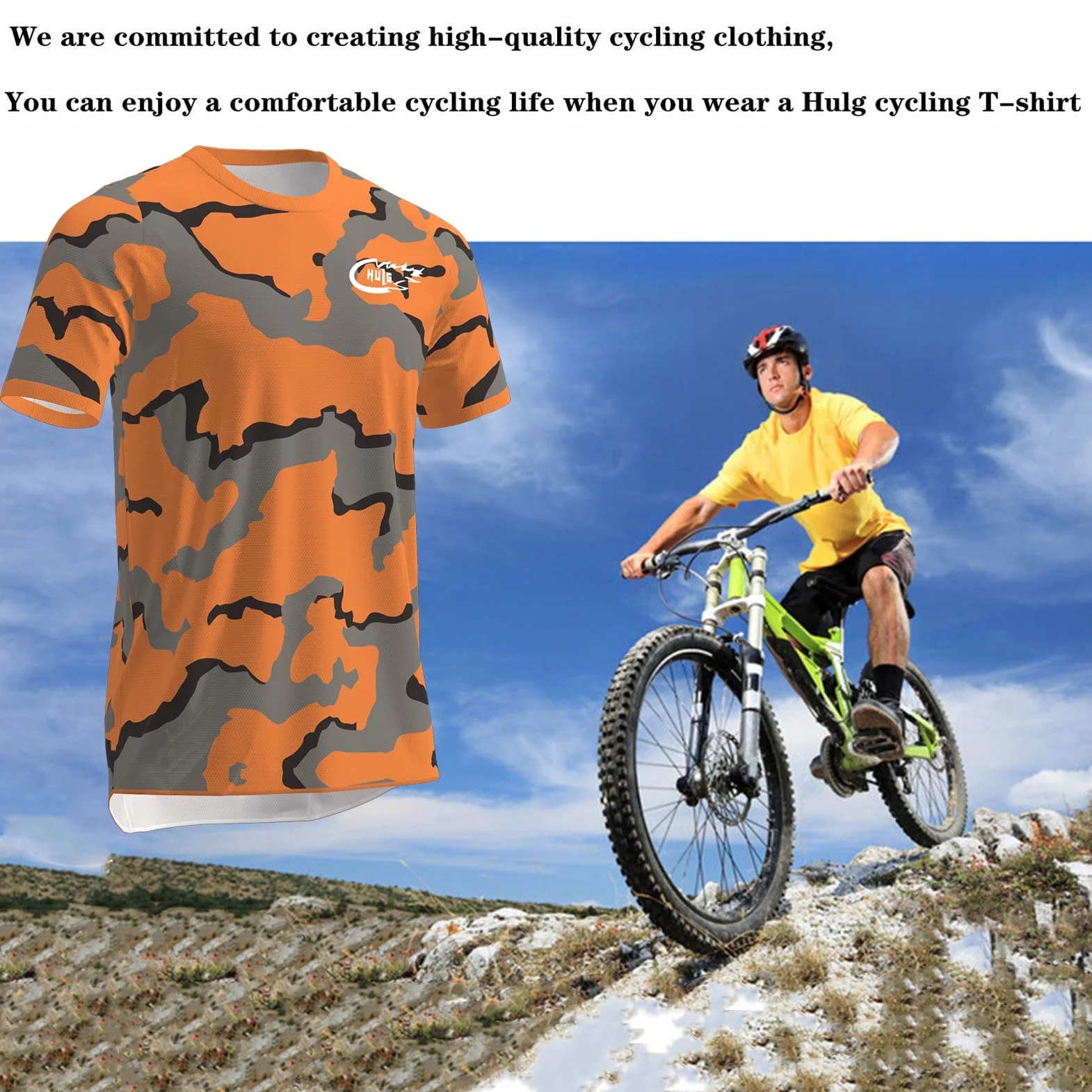 HULG Camisetas de Ciclismo para Hombre, Camiseta Corta de Mountain Bike/MTB