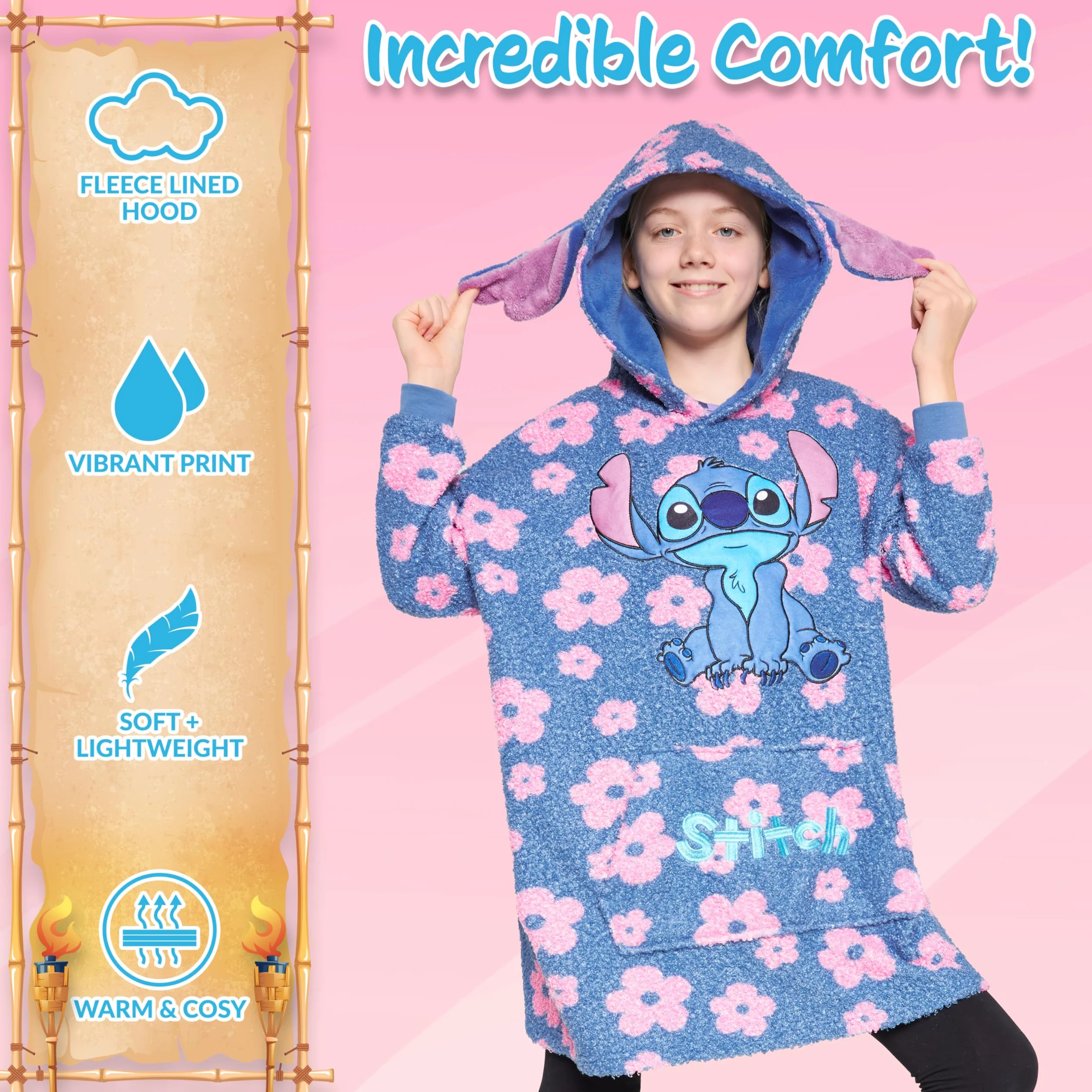 Disney Sudaderas con Capucha para Niña, Sudadera Stitch Niña, Batamanta Infantil, Bata Manta Polar Oversize Ropa para Niñas