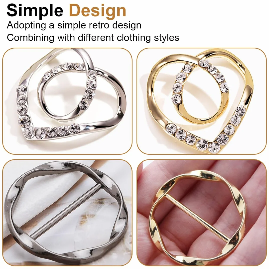 Clip de Anillo Estacionario para Camisetas Clip de Anillo de Mujer Clip de Círculo de Metal Hebilla de Moda Clip de Cintura para Corbata Clip para Bufanda Hebillas de Camiseta Juego de 6 Clips