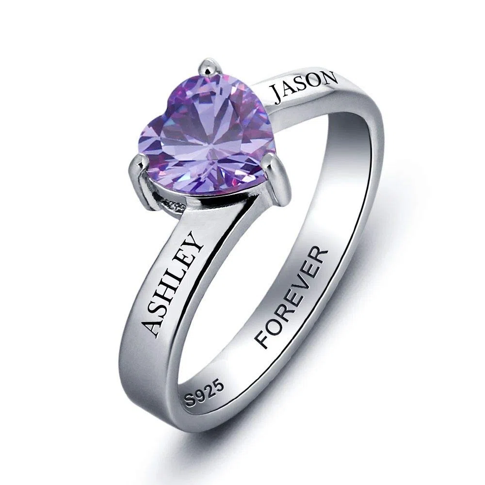 kaululu Anillos Mujer Personalizado con Simulada Piedra 2 Nombres Grabados para Madre, Hija - Joyería Cumpleaños con Grabado Nombre para Mamá Familia
