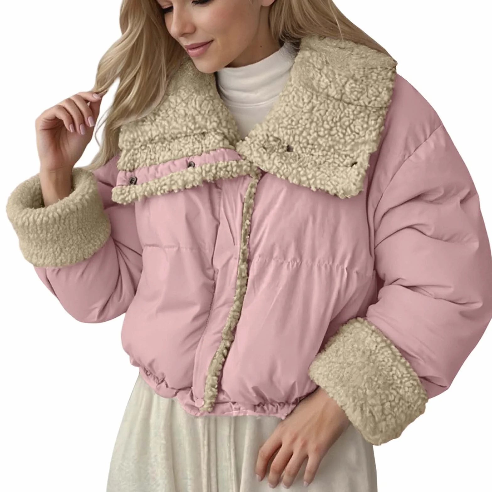 Chaqueta Mujer Abrigo Entretiempo Invierno Cazadora Plumiferos，Abrigo reversible mujer con forro sintético chaqueta cálida cremallera larga diseño holgado cuello para uso diario moderna estilo casual