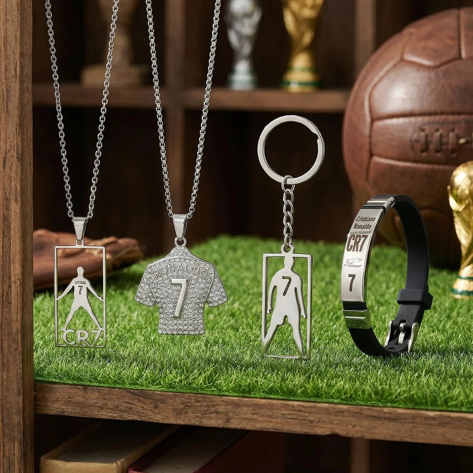 4 Piezas Juego de Cadena con Collar y Pulsera de Fútbol para Niños, Futbol Pulsera de Regalos, pulsera de fútbol para niños, Regalo para Aficionados