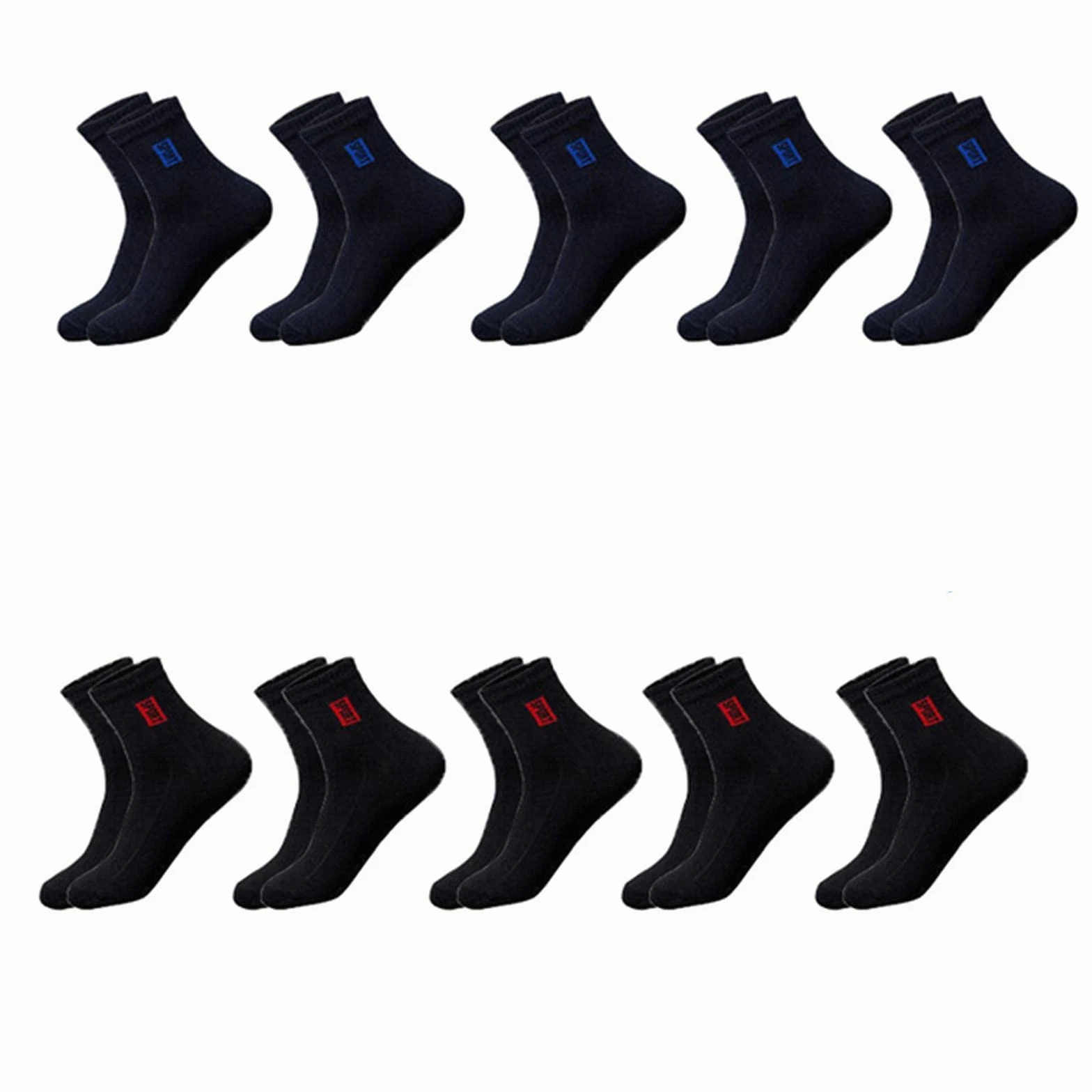 UKKO Calcetines de Hombre 20Pcs = 10Pairs Hombres Calcetines Algodón Transpirable Absorble Absaborete Medio Combillos Medios-5 Navy 5 Black,EUR 38-44