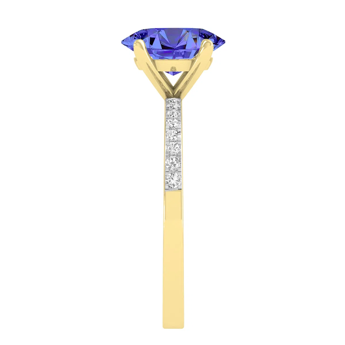Dazzlingrock Collection Anillo de compromiso de oro amarillo de 14 quilates con piedras preciosas ovaladas y diamantes blancos redondos de 9 x 7 mm para mujer, Oro amarillo tanzanita Diamante blanco