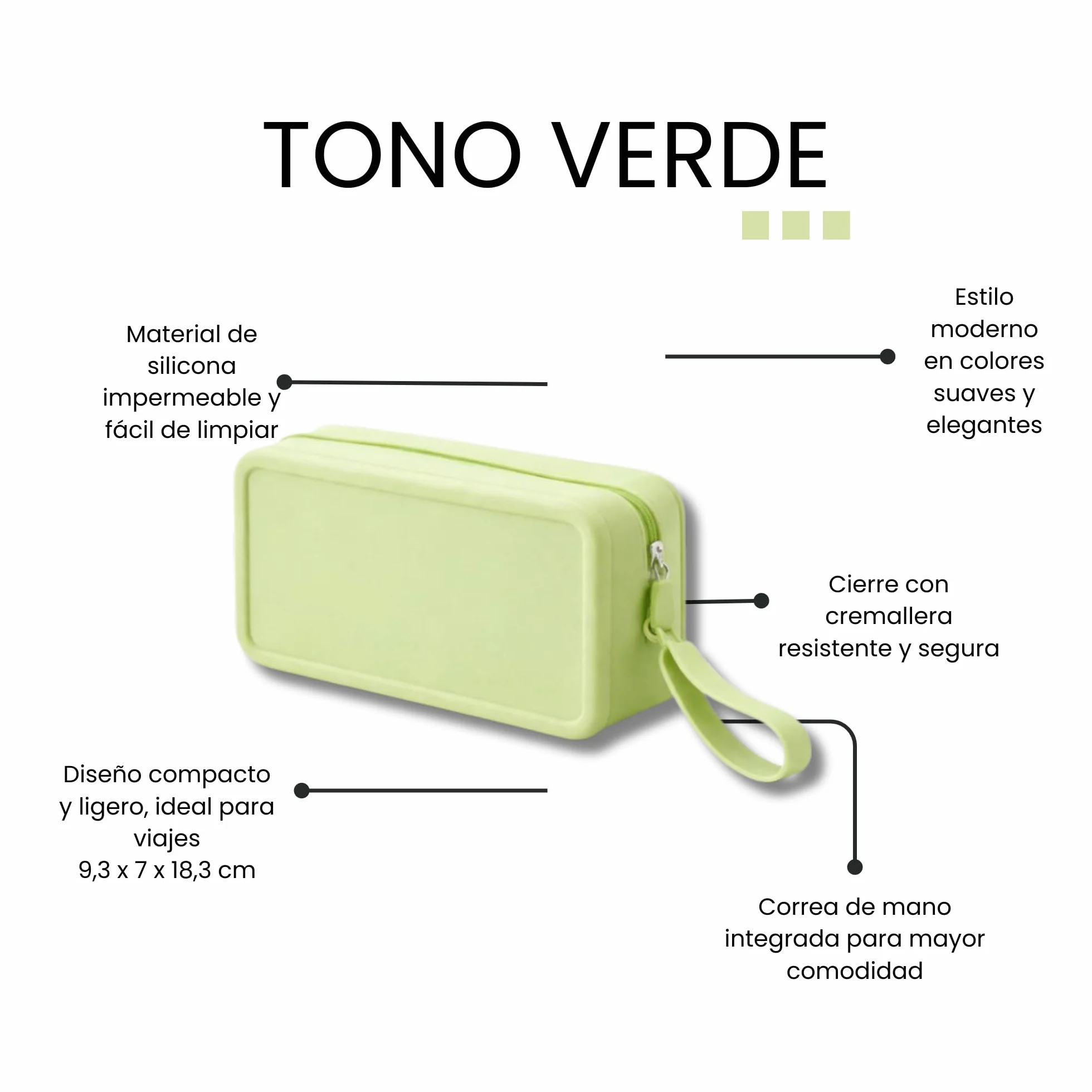 Neceser de Viaje, Gimnasio, Playa de Silicona Impermeable Antifugas – Bolsa para Líquidos de Cabina (Avión) – Flexible y Resistente para Cosméticos y Aseo 9.3x7x18.3cm (Verde)